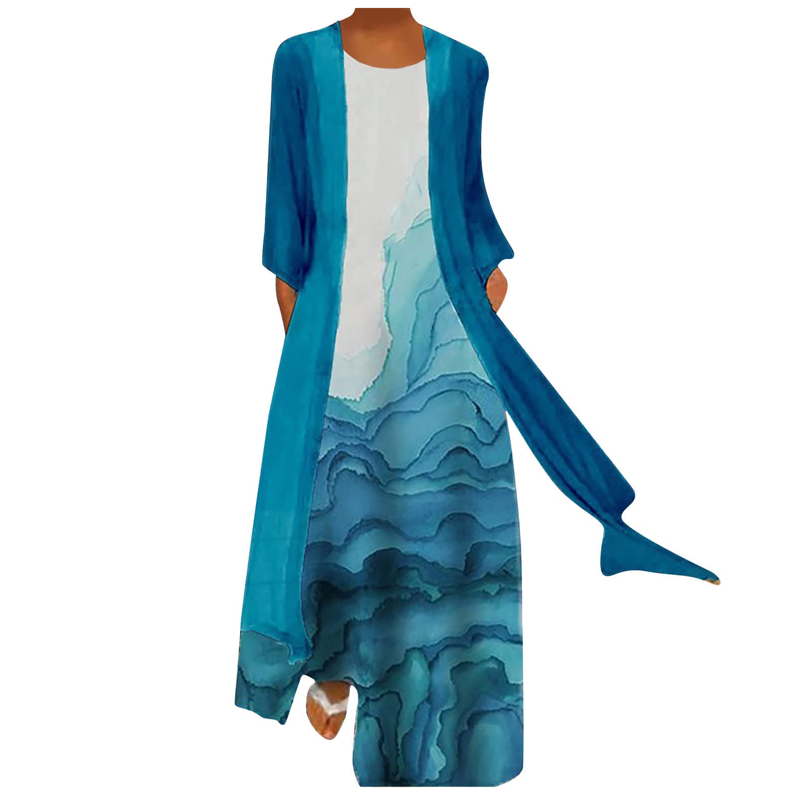 Women's Summer Floral Print Chiffon Two-Piece Dress Set - Flowy Sleeveless Crewneck Plus Size Outfit for Wedding Guest, Beach Vacation & Casual Wear