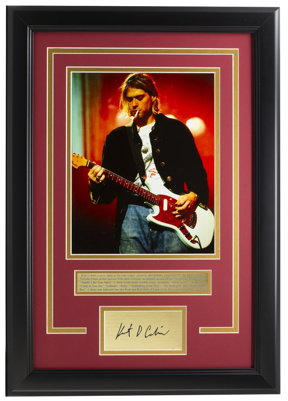 Kurt Cobain Framed 8x10 Photo with Laser Signature - Authentic Collectible for Music Fans, Home Decor & Gift Idea