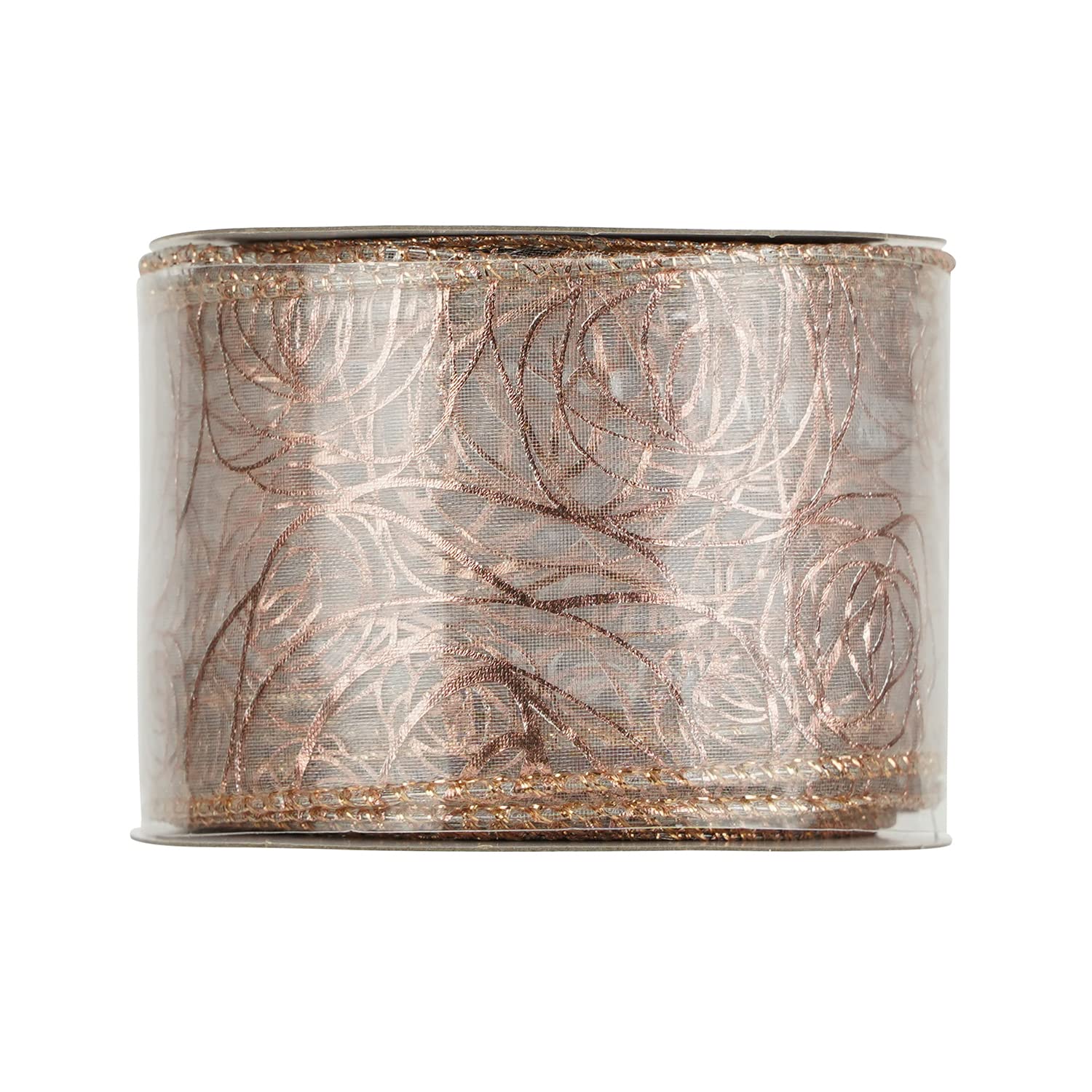 MEEDEE Floral Rose Wired 2.5 Inch Rose Gold Organza Sheer Ribbon - 25 Yards Roll for Wedding Bouquets, Crafts, Valentine Bow Making, Gift Wrapping & Home Decor (Pink) - Perfect for DIY Projects, Party Decorations & Bridal Accessories