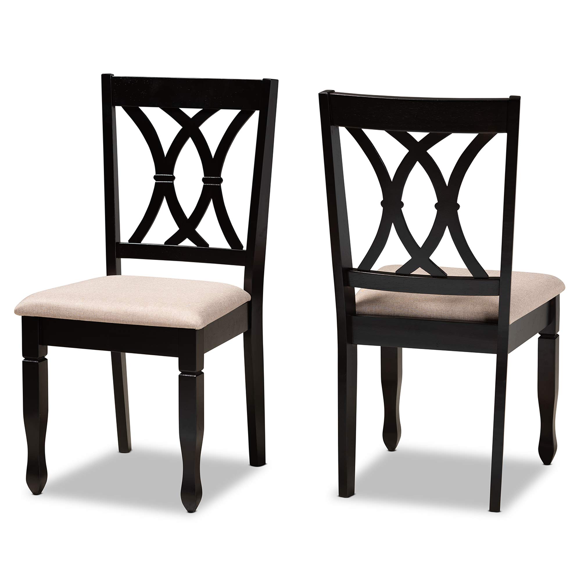 Baxton Studio Petrina 2-Piece Dining Chair Set - Espresso Brown Wood Frame with Sand Fabric Upholstery | Modern Kitchen & Dining Room Chairs for Home & Restaurant Use