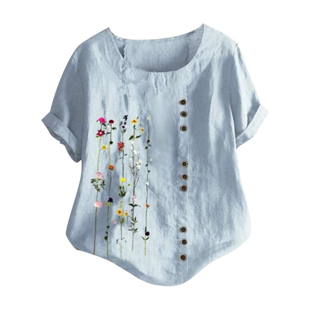 Plus Size Women's Floral Bohemian Embroidered Sleeve Blouse - White Short Top Shirt for Casual Wear & Summer Outfits
