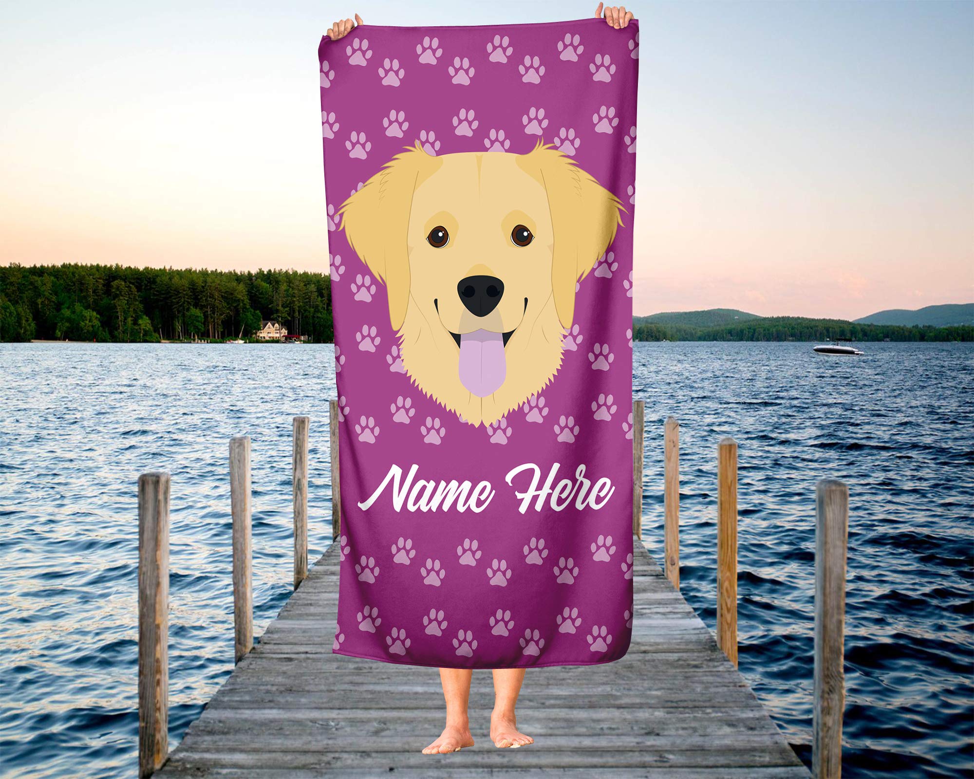 Custom Golden Retriever Beach & Bath Towels - Large & Medium Sizes - Personalized Dog Lover Towels for Travel, Pool, Spa, Gym & Home Use - Soft & Absorbent for Adults & Kids
