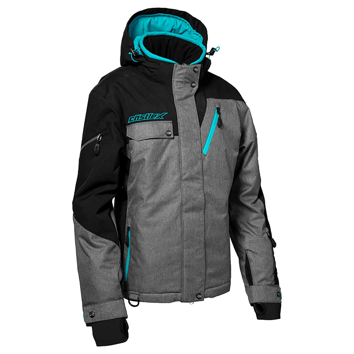 Castle X Women's Powder G3 Jacket - Heather/Black/Turquoise - Small - Waterproof Snowboard Jacket for Women - Perfect for Skiing, Snowboarding & Winter Outdoor Activities
