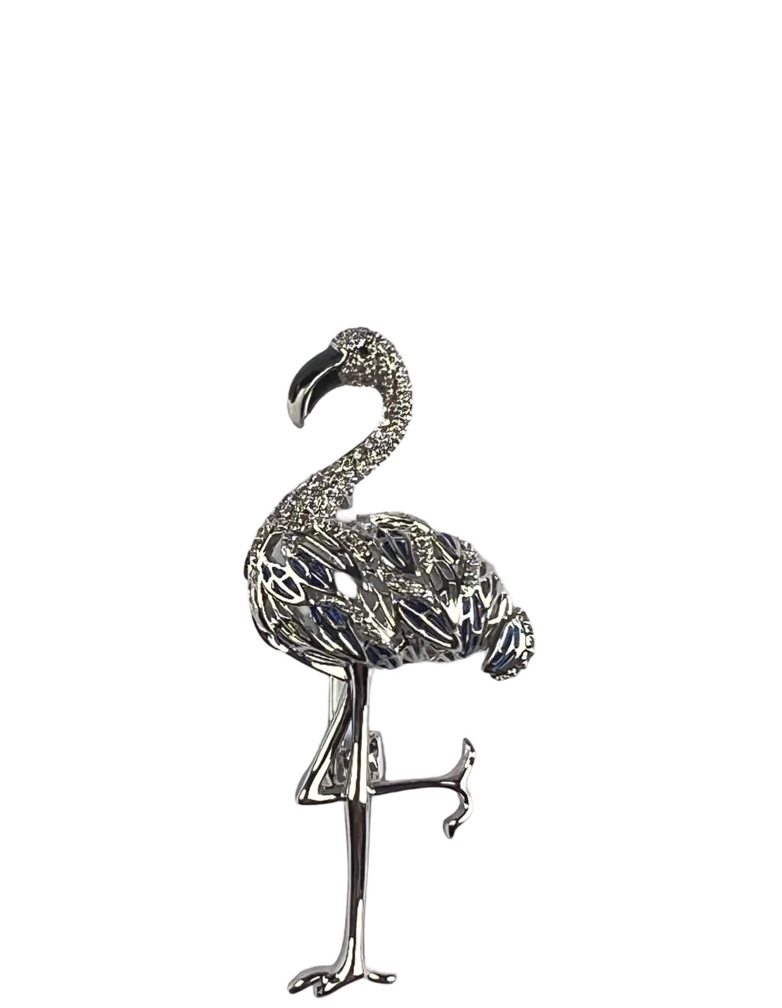 DÉCLIC Flamingo Diamond Brooch Pin - Silver Rhinestone Jewelry for Women, Elegant Accessory for Parties, Weddings & Special Occasions