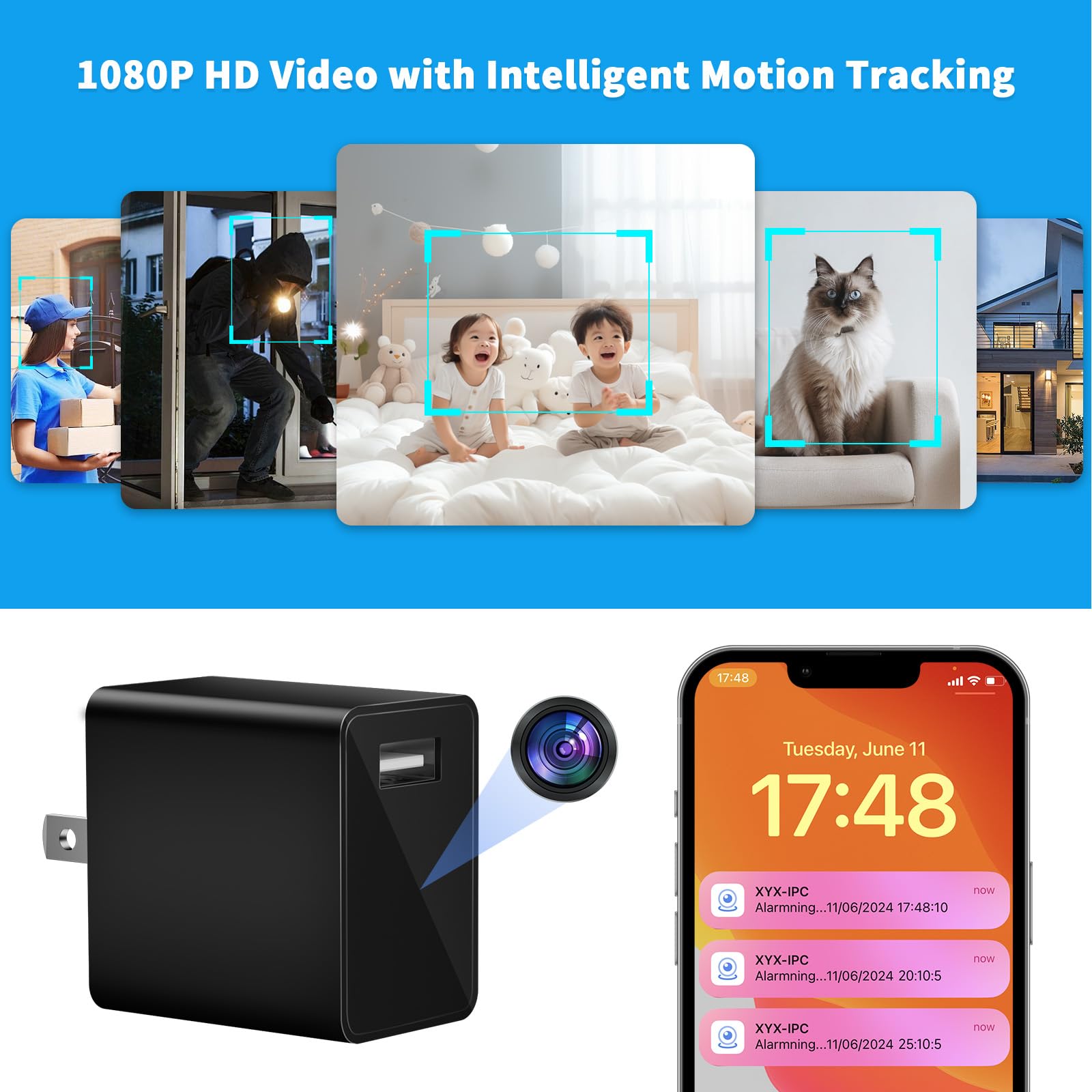 HiSpyCam Hidden Camera Charger - Full HD 1080P Mini WiFi Spy Camera with Night Vision - Small Wireless Home Security & Nanny Cam for Indoor Monitoring - Perfect for Baby, Elderly Care and Home Surveillance