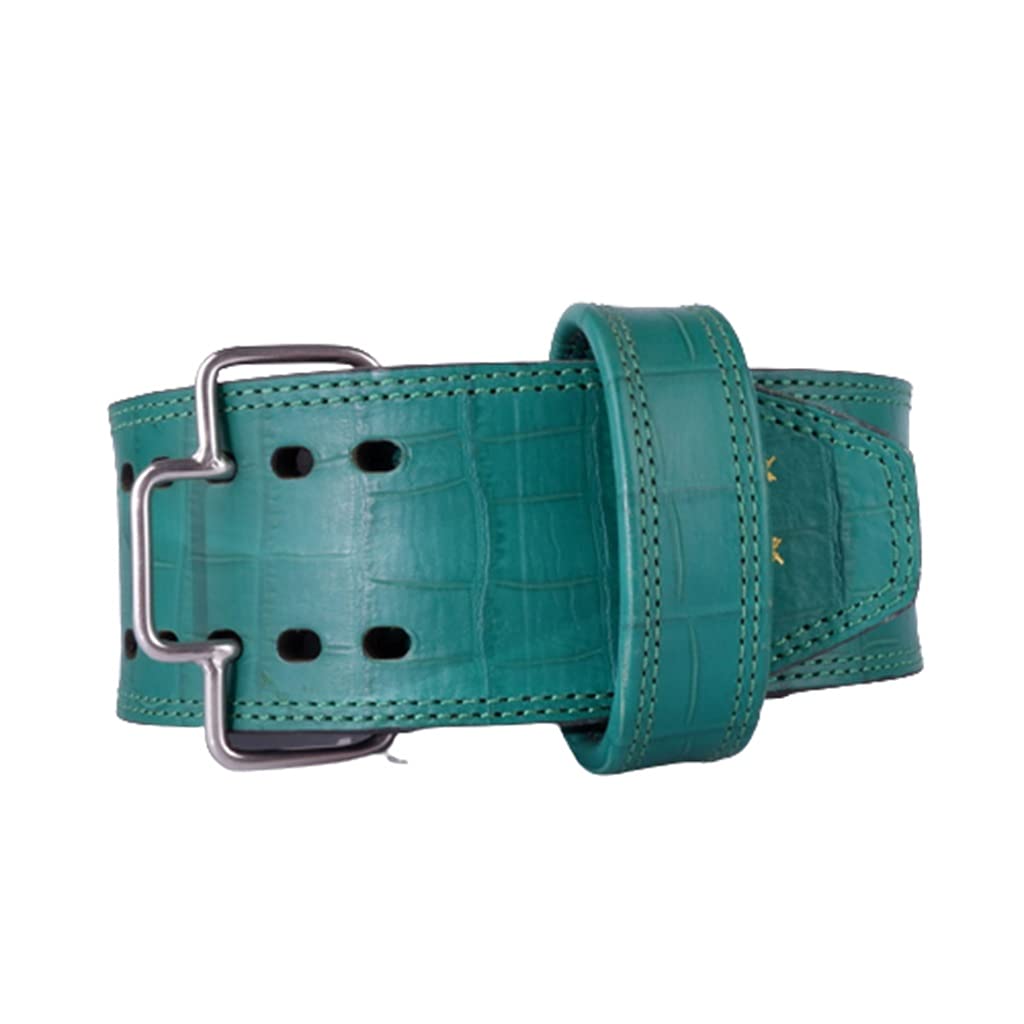 FSJKZX Premium Wide Leather Weightlifting Belt for Squat, Bench Press & Deadlift - Green Pattern, Size S - Ideal for Gym, CrossFit & Powerlifting Training