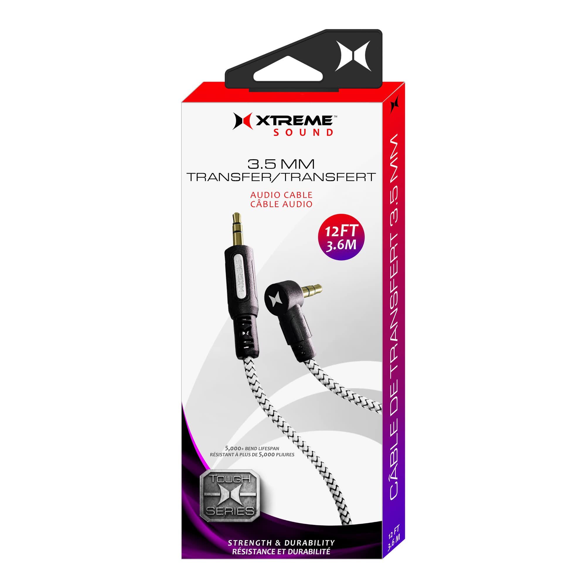 Xtreme 12ft 3.5mm Audio Cable for Smartphones, Laptops, Headphones - Durable 5000+ Bends for Home & Office Use