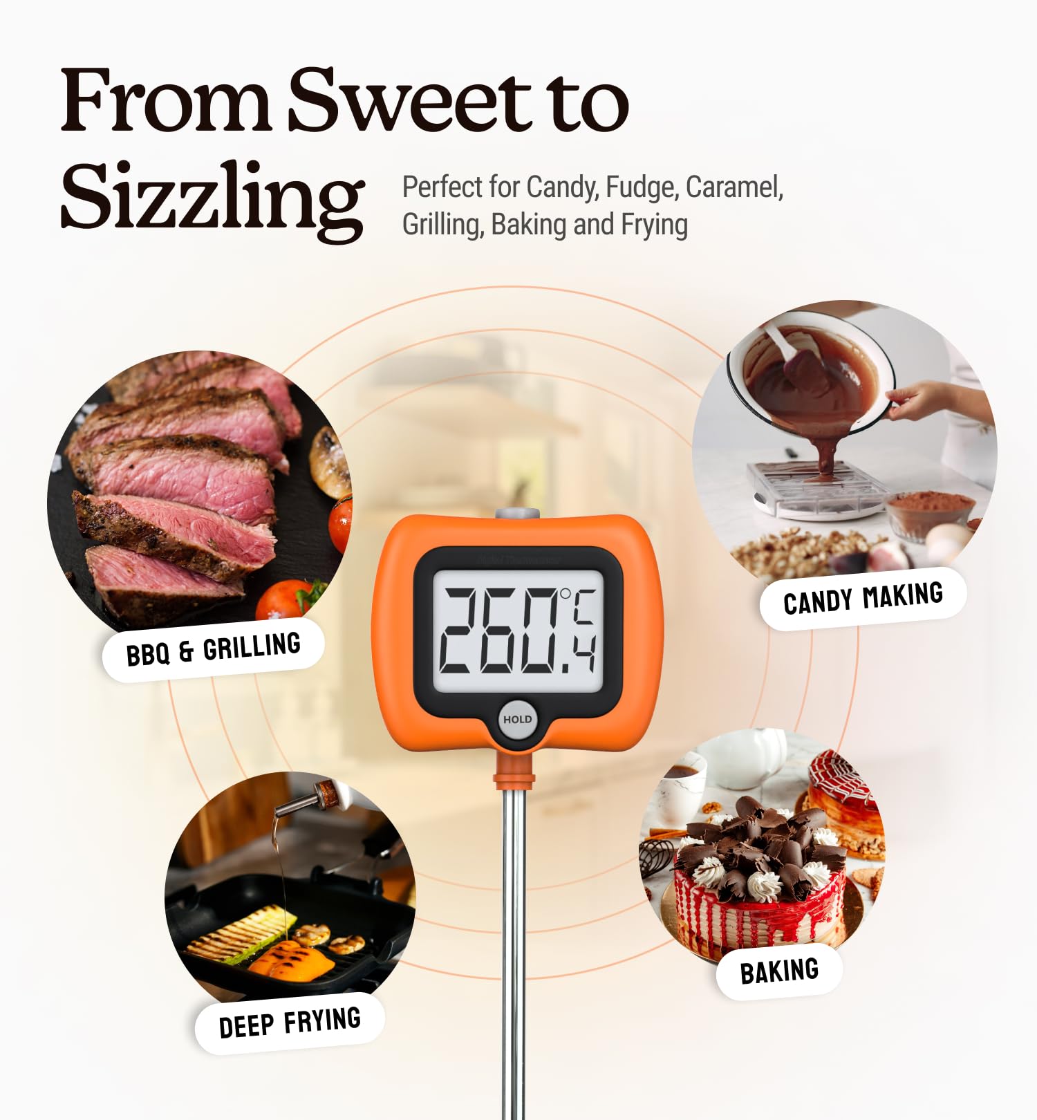Digital Candy Thermometer with Pot Clip - Instant Read Kitchen Thermometer for Cooking, Baking & Candy Making - 10