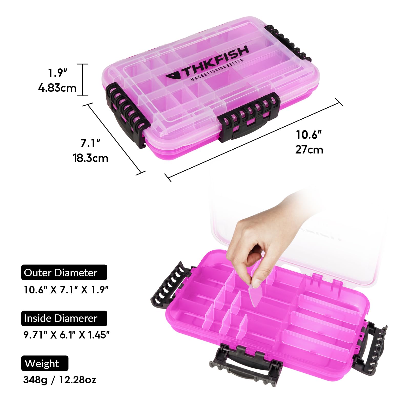 THKFISH 3600 Tackle Box - Floating Fishing Lure Storage Organizer with Adjustable Dividers, Waterproof & Sunproof Plastic Box for Bass Trout Saltwater Fishing - Perfect for Boat, Kayak & Shore Fishing Trips