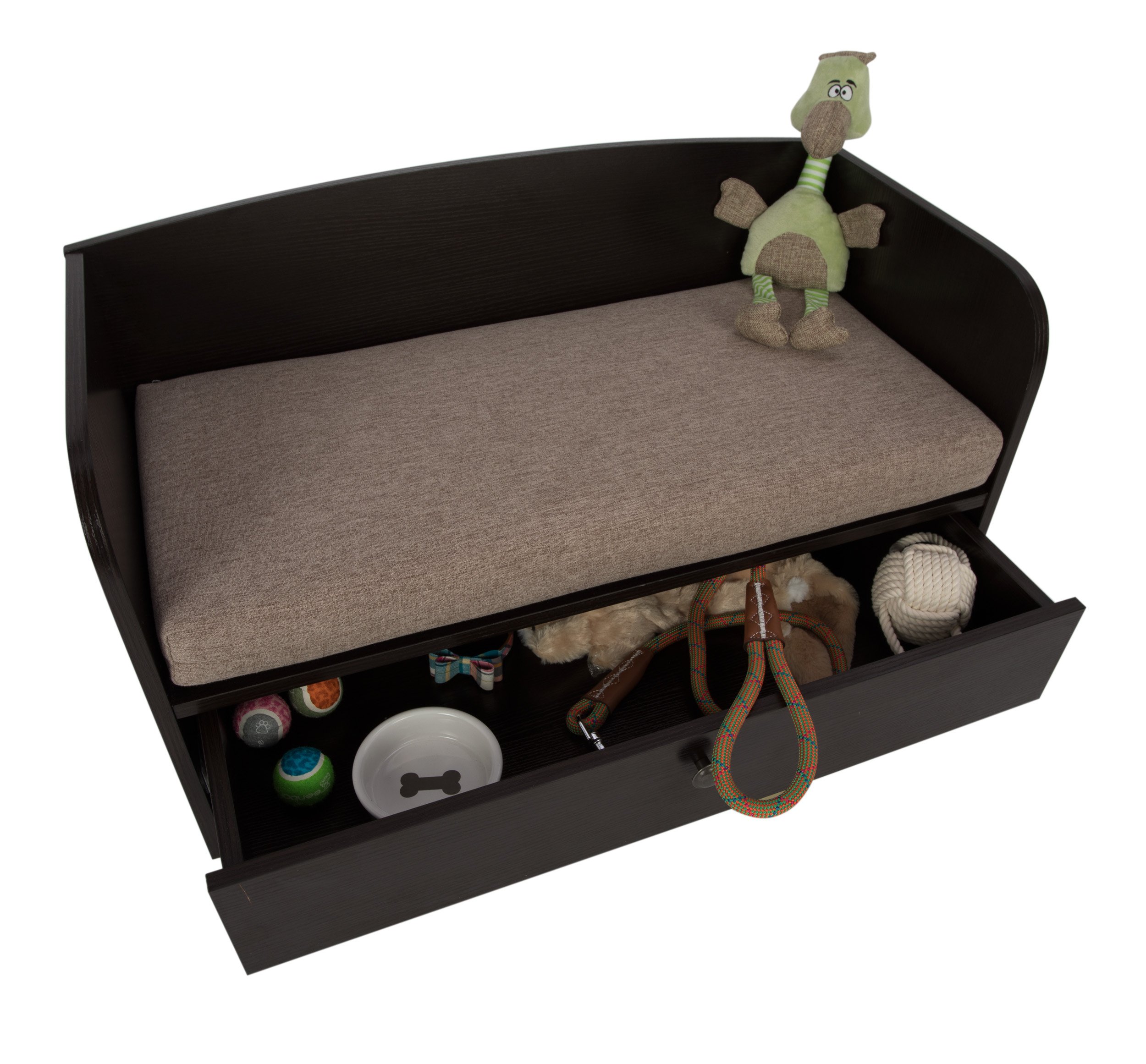 Premium Paws & Purrs Pet Bed with Storage Drawer - Soft Washable Dog & Cat Bed in Espresso/Sand - Perfect for Living Room, Bedroom & Pet-Friendly Spaces