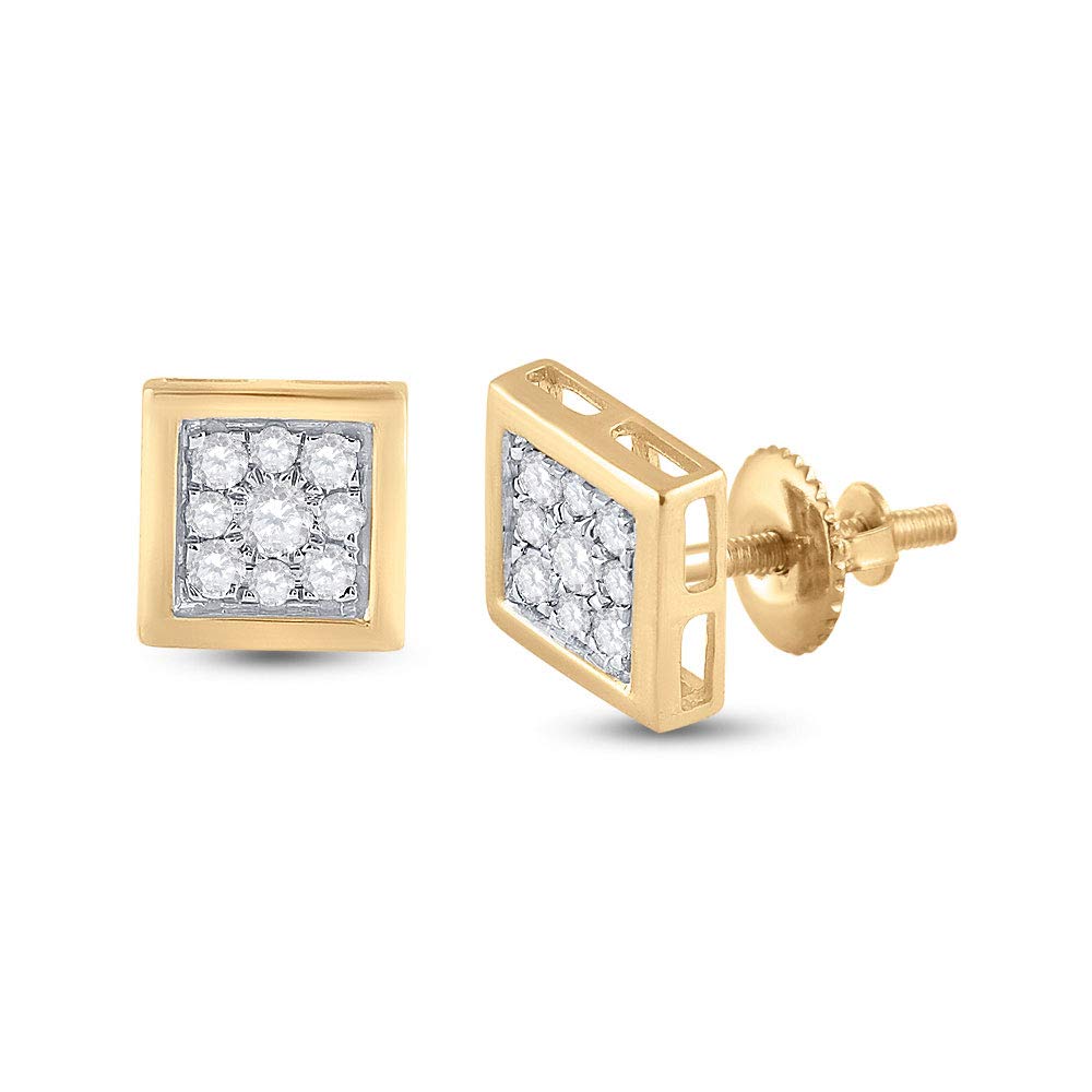 14K Yellow Gold Men's Round Diamond Square Earrings - 1/3 CTTW | Dazzlingrock Collection | Perfect for Gifts, Weddings & Special Occasions