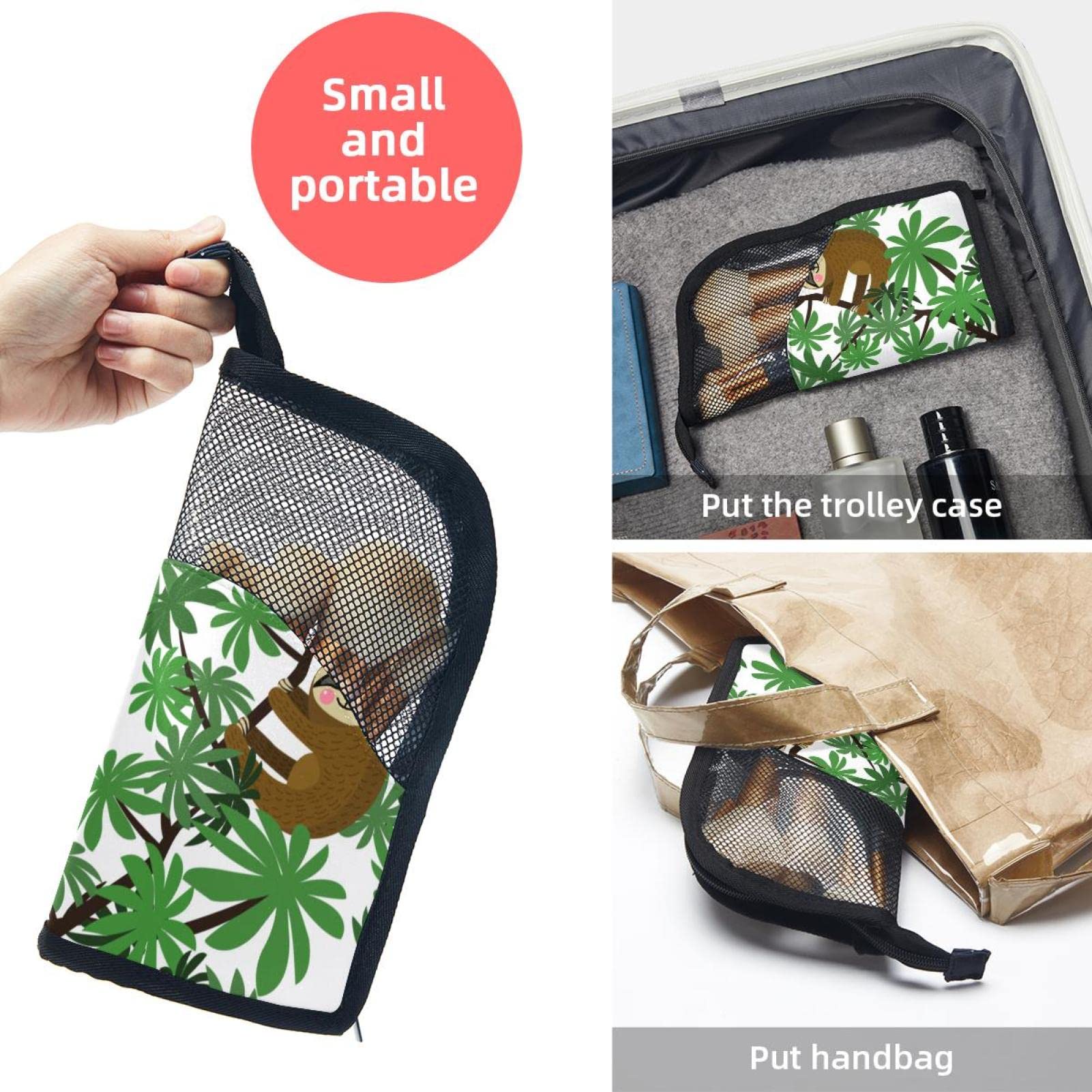 Premium 12-Slot Makeup Brush Organizer Bag - Jungle Sloths & Palm Tree Design, Portable Travel Cosmetic Brush Holder Case for Makeup Artists & Beauty Enthusiasts - Perfect for Home Vanity, Travel & Professional Makeup Kits