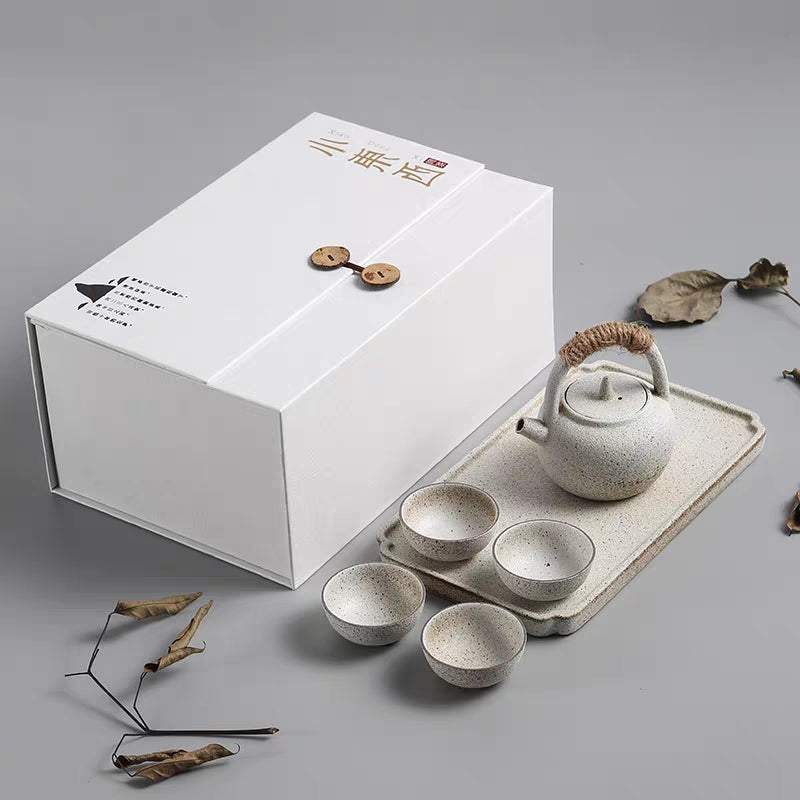 Authentic Japanese White Clay Wabi Sabi Tea Set - Handcrafted Ceramic Matcha Bowl & Teapot Set for Zen Tea Ceremony, Home Decor & Mindful Tea Drinking