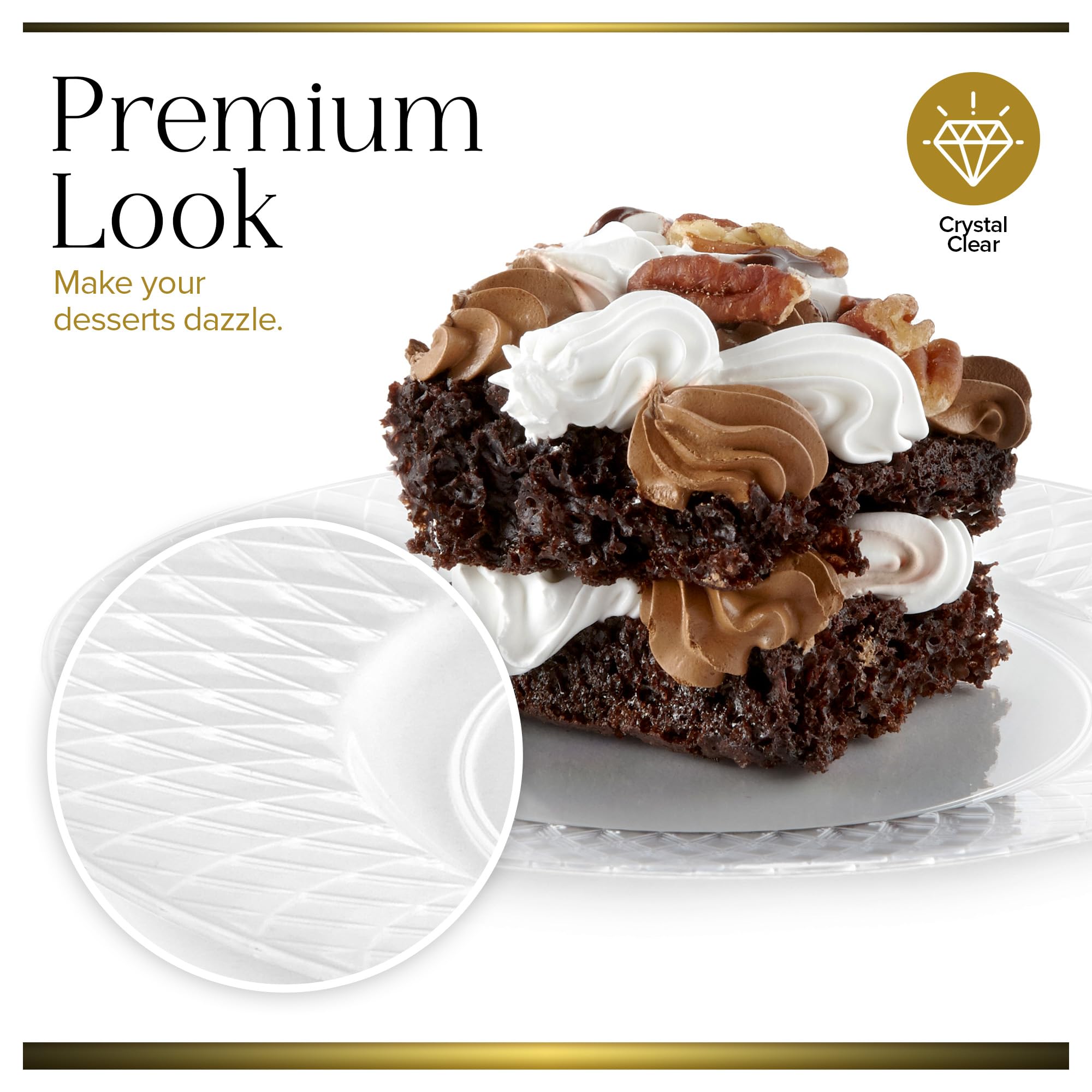 Premium Clear Plastic Dessert Plates 6 Inch - 100 Count Heavy Duty Disposable Appetizer & Party Plates - Crystal Clear Wedding Cake Plates for Holiday Parties, Birthday Celebrations & Catering Events