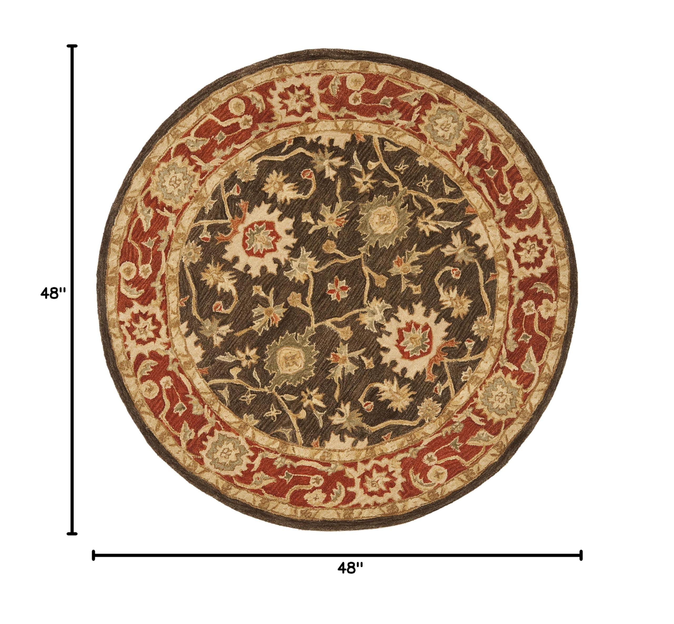SAFAVIEH Anatolia Collection 4' Round Olive/Rust AN554A Handmade Traditional Oriental Premium Wool Area Rug - Perfect for Living Room, Bedroom & Home Decor