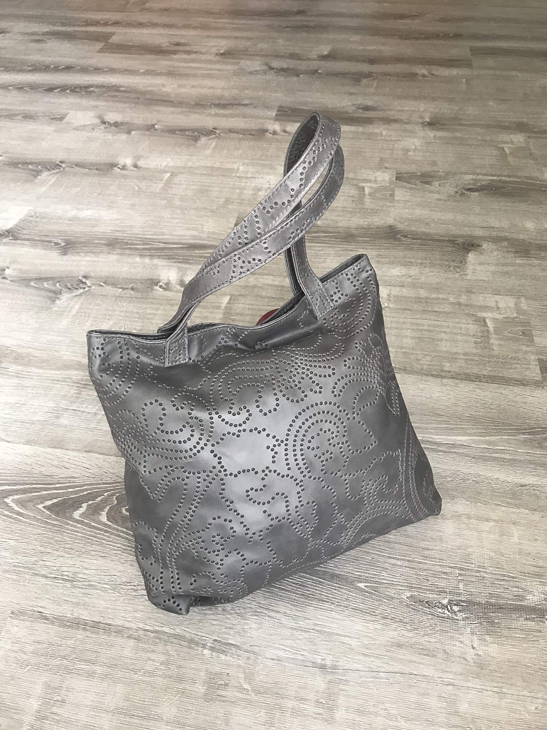 Fgalaze Women's Gray Leather Shoulder Bag - Embossed Design Handbag & Tote for Work, Travel & Everyday Use - Yosy Collection