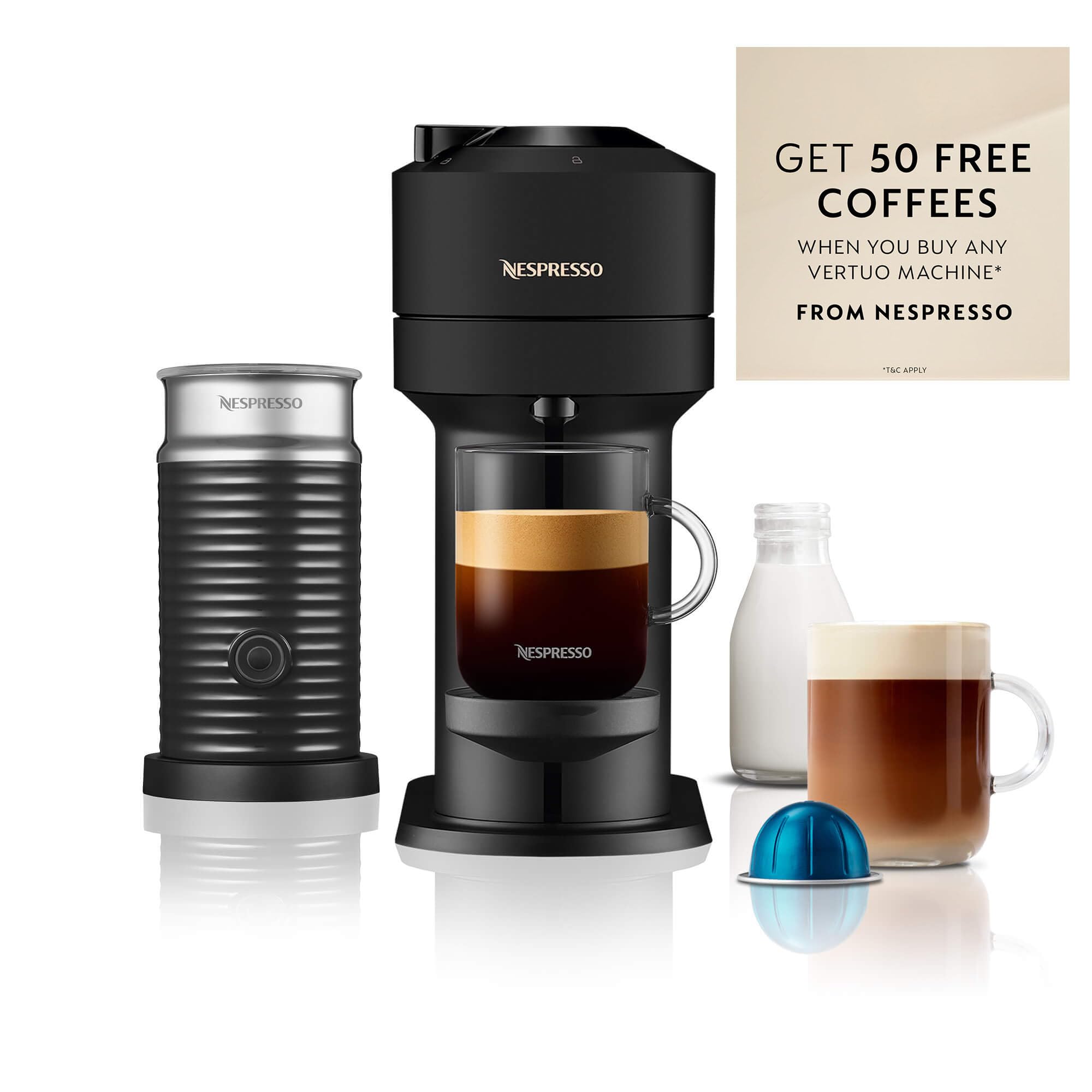 Nespresso Vertuo Next Automatic Coffee Machine with Milk Frother - Espresso, Cappuccino & Latte Maker by Magimix in Matte Black [Amazon Exclusive] - Perfect for Home, Office & Gifts