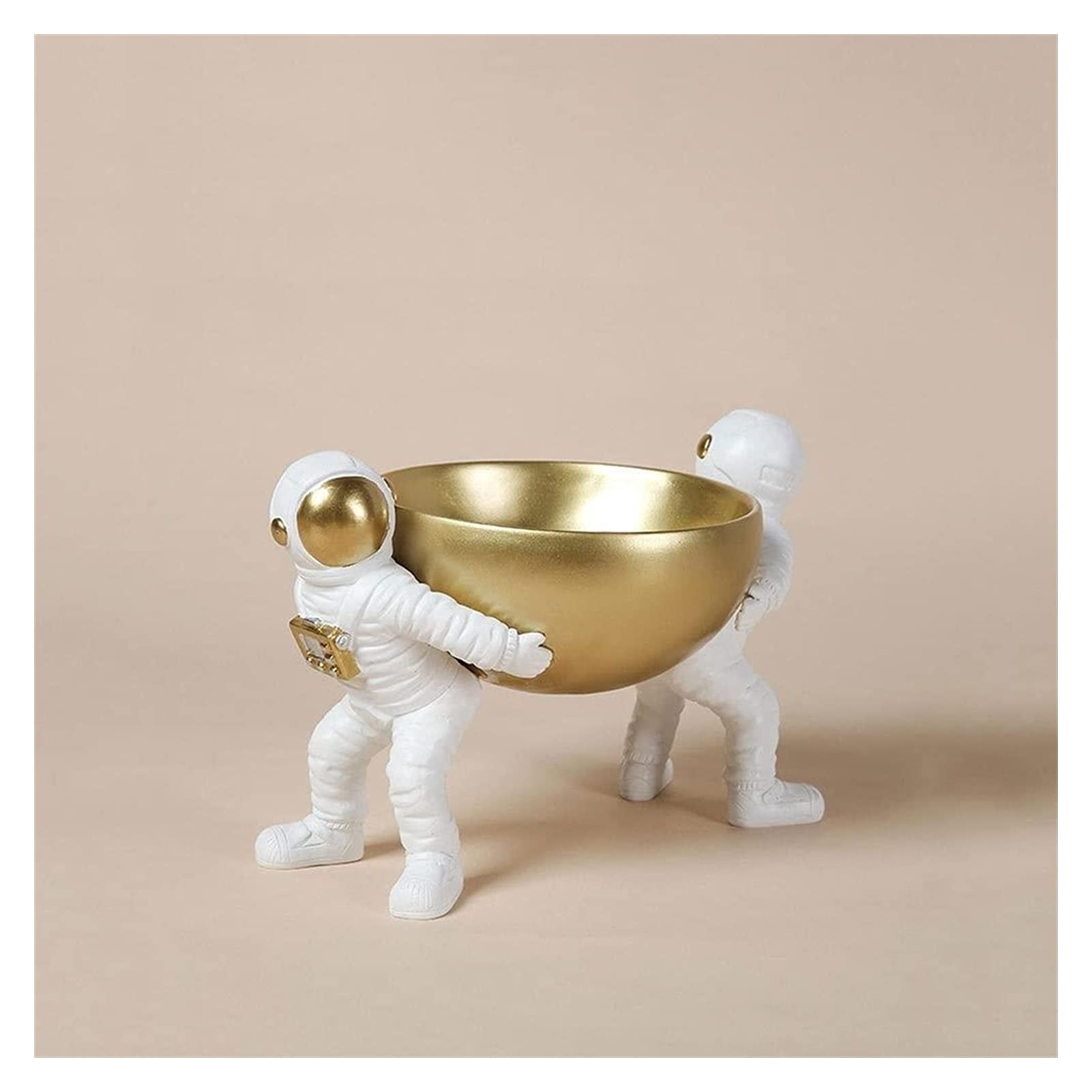 HongLianRiven Astronaut Sculpture - Premium Resin Tabletop Statue, Spaceman Figurine for Home Decor, Key Storage Box & Snack Tray | Perfect for Living Room, Office Desk & Gift Giving (Gold)