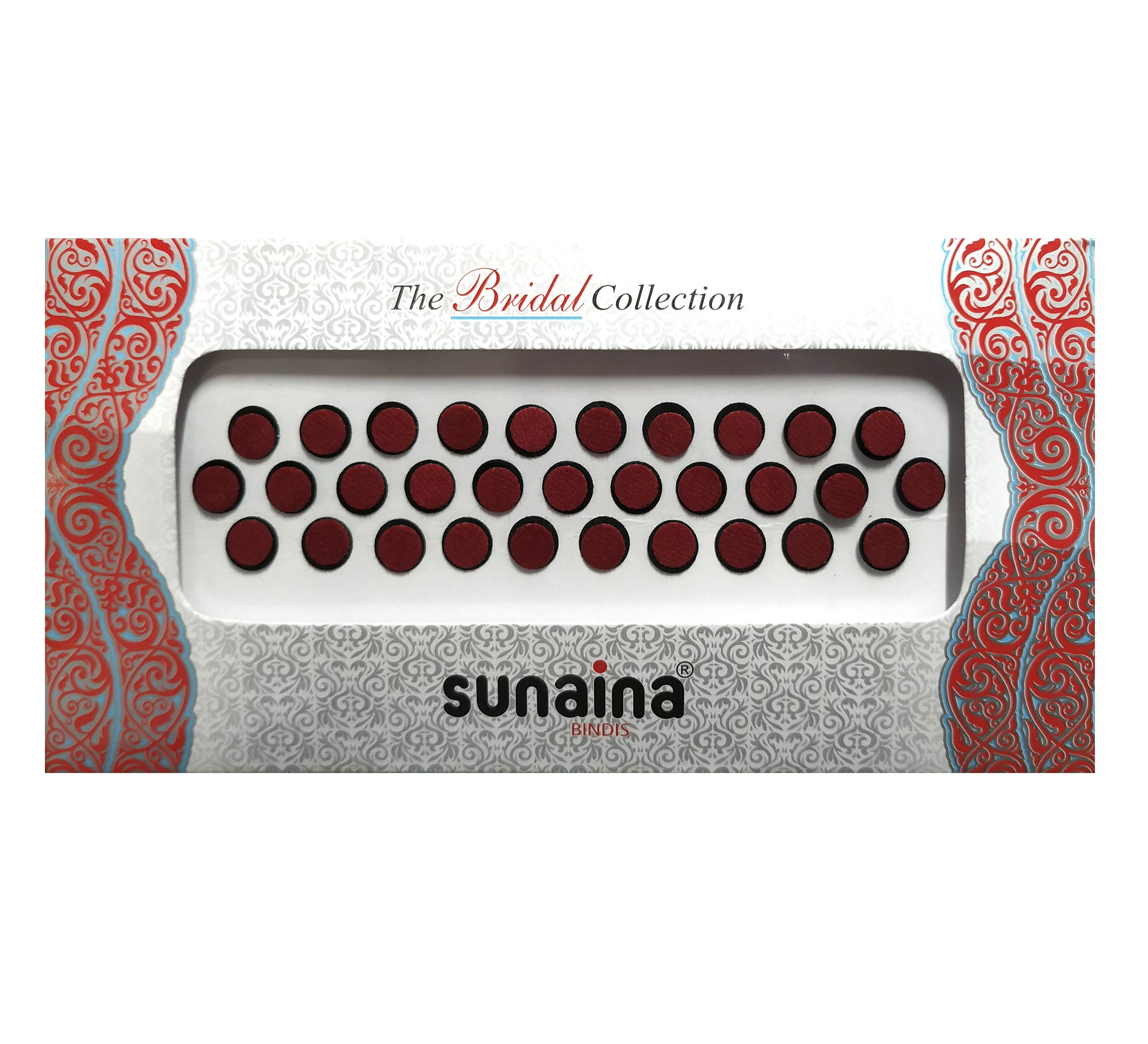 Sunaina Bridal Collection 2 Ply Maroon Round Bindis for Women - Traditional Indian Forehead Decoration Stickers (Size-2, Pack of 3 Cards) - Perfect for Weddings, Festivals & Cultural Events