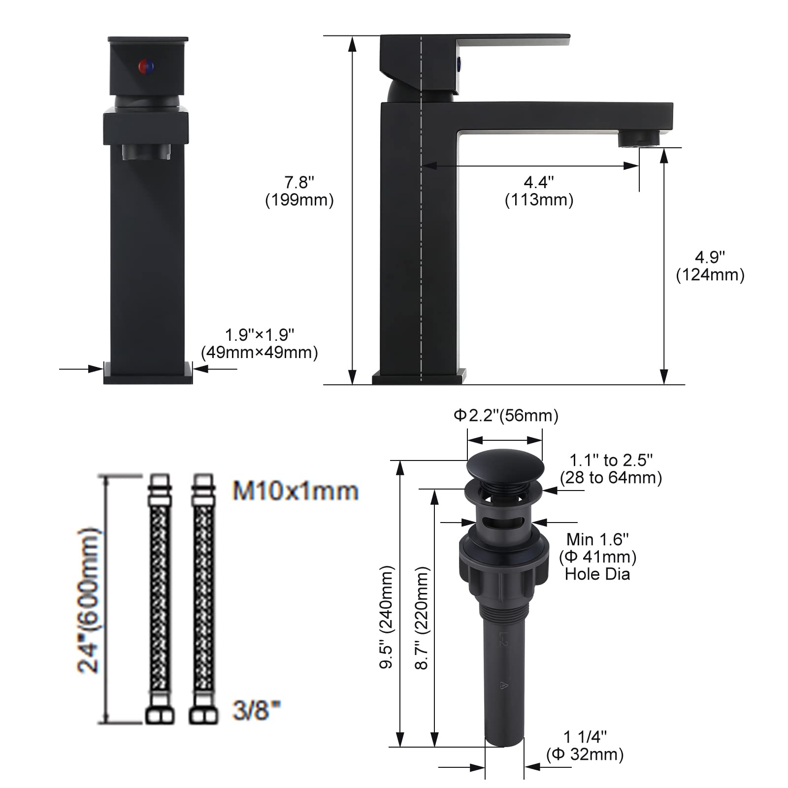 ARCORA Matte Black Single Hole Bathroom Faucet - Modern Bathroom Sink Faucet with cUPC Supply Lines & Pop Up Drain - Perfect for Home, Hotel, and Commercial Bathroom Renovations