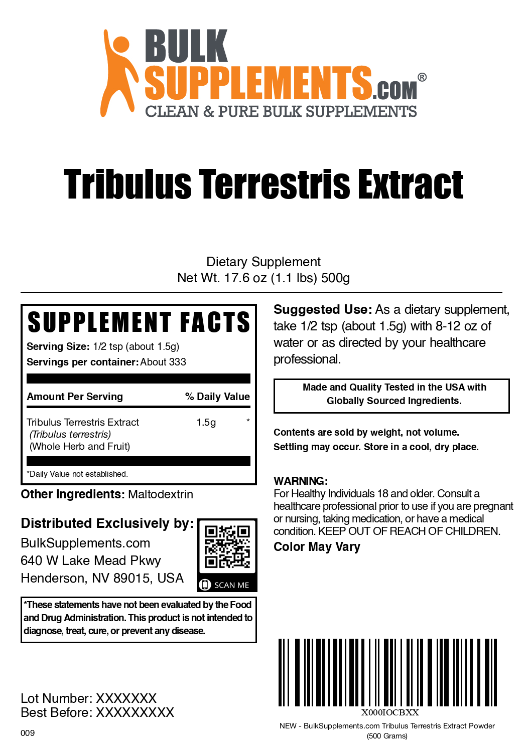 Premium Tribulus Terrestris Extract Powder - 100% Pure Natural Supplement for Men's Health, Energy & Vitality - Perfect for Workout Boosting, Libido Support & Overall Wellness