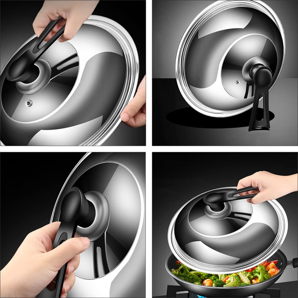 1PC Stainless Steel Pot Cover with Glass Lid - Transparent Cooking Cover for Pans, Woks & Kitchen Utensils - Durable Kitchen Gadget for Sauteing, Frying & Food Storage
