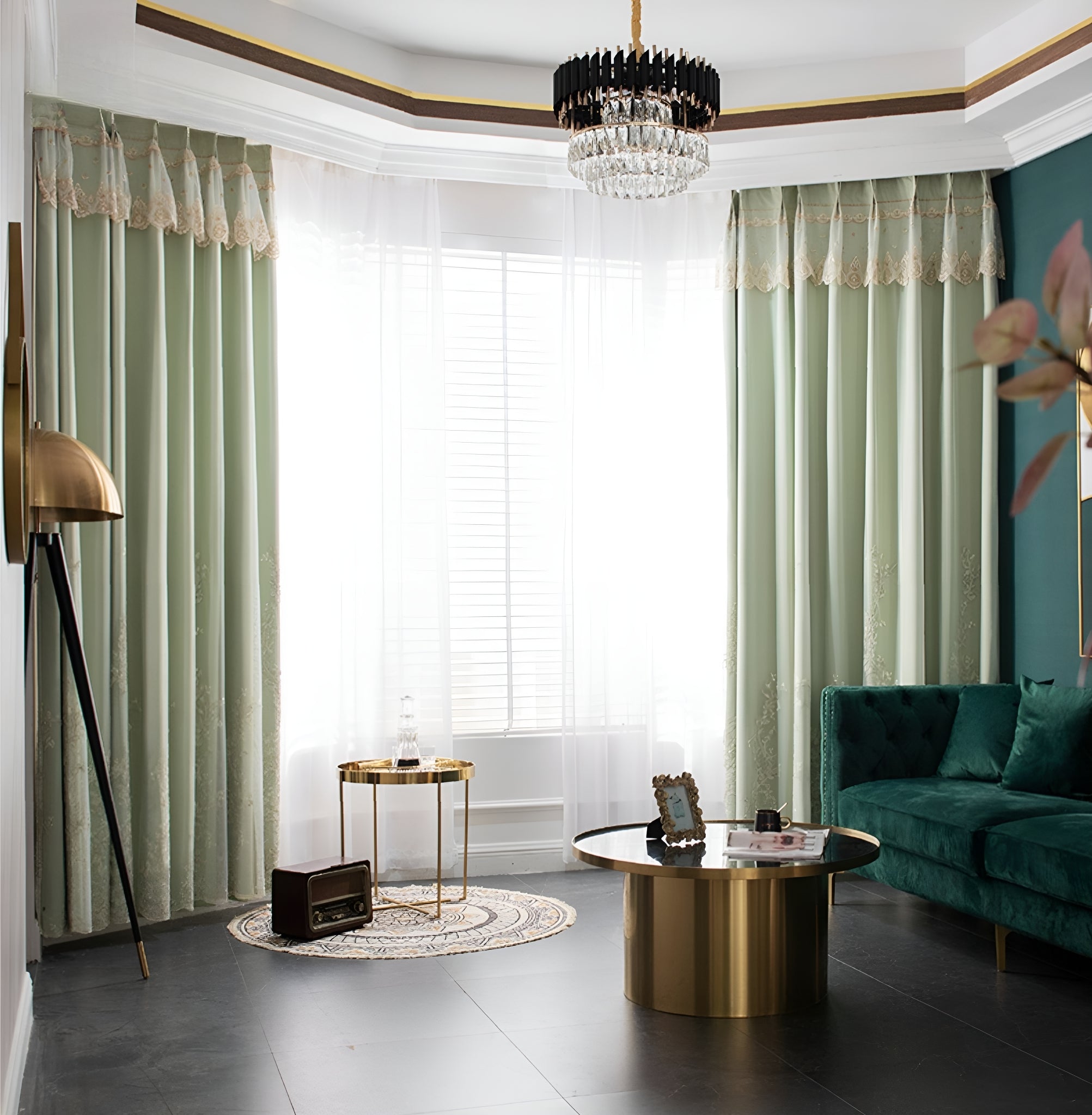 Skye Two Layer Blackout Lace Custom Curtains for Bedroom & Living Room - Elegant Window Treatment for Light Control & Privacy