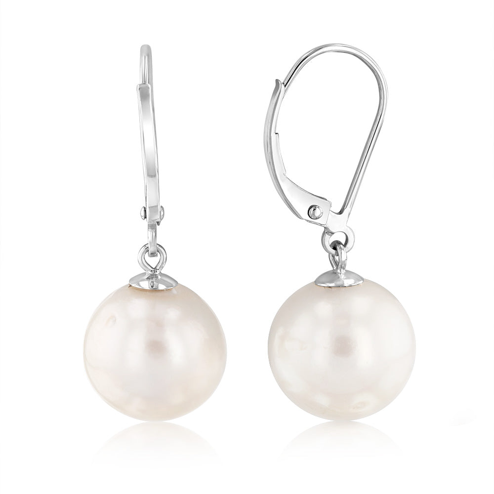 9ct White Gold 10-11mm White South Sea Pearl Drop Earrings for Women - Elegant Dangle Pearl Jewelry for Wedding, Party & Special Occasions