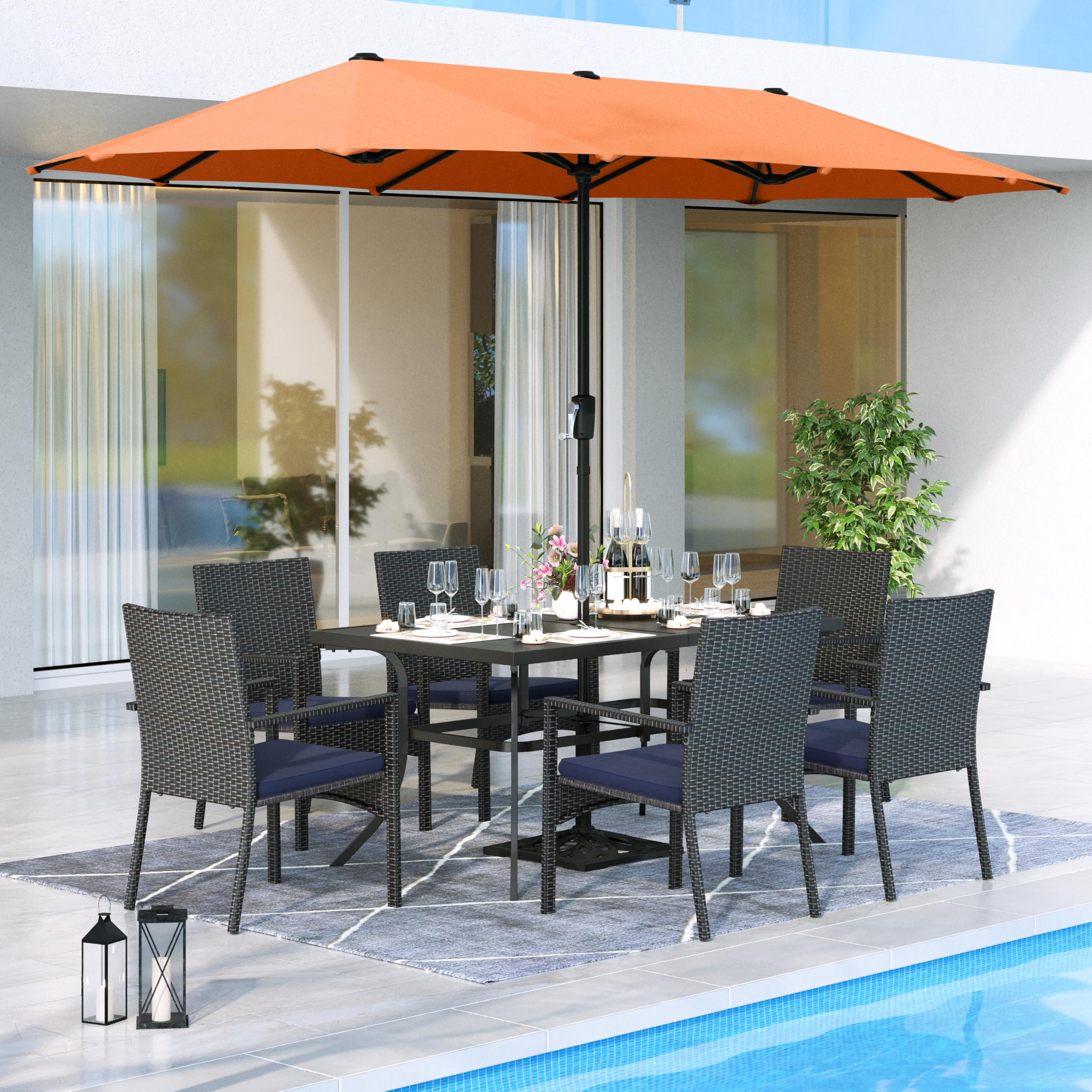 MFSTUDIO 8-Piece Rattan Patio Dining Set for 6 with Umbrella - Perfect for Outdoor Entertaining