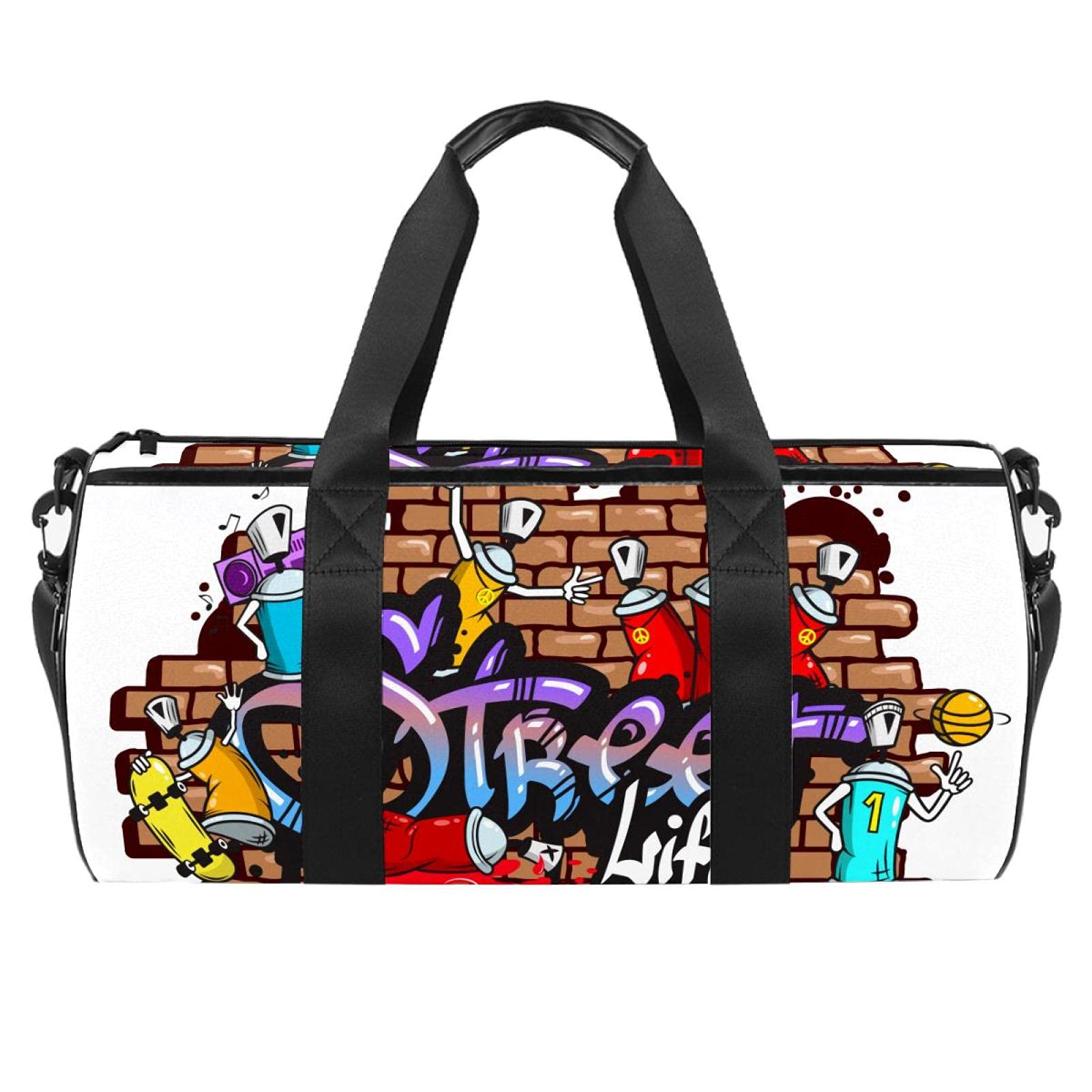 Graffiti Print Sports Duffel Bag - Waterproof Travel Luggage Shoulder Bag with Carry Handle for Youth, Girls & Boys | Perfect for Gym, School, Weekend Trips & Sports Activities