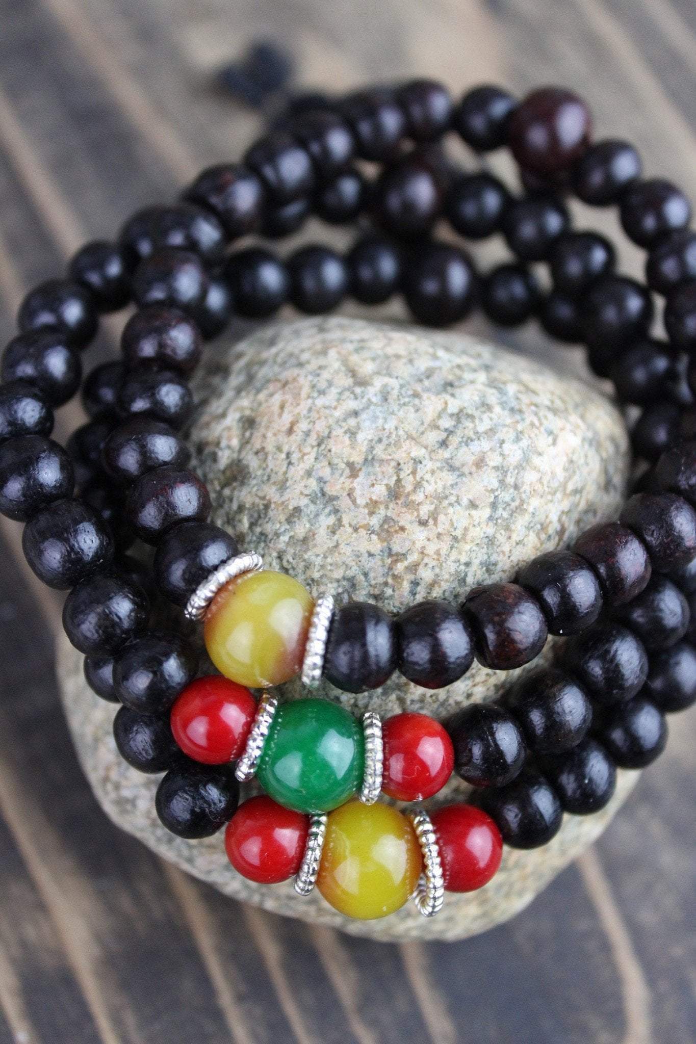 Amber Rosewood Wrist Mala Prayer Beads - Handmade Buddhist Meditation Bracelet for Yoga, Mindfulness & Spiritual Healing
