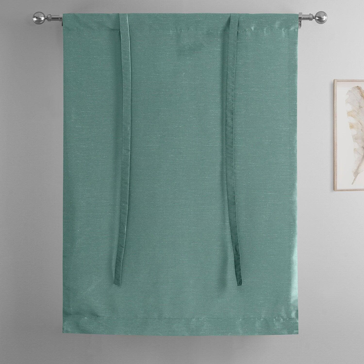 Peacock Vintage Textured Faux Dupioni Silk Blackout Window Curtain - Elegant Room Darkening Tie-Up Shade for Bedroom, Living Room & Nursery