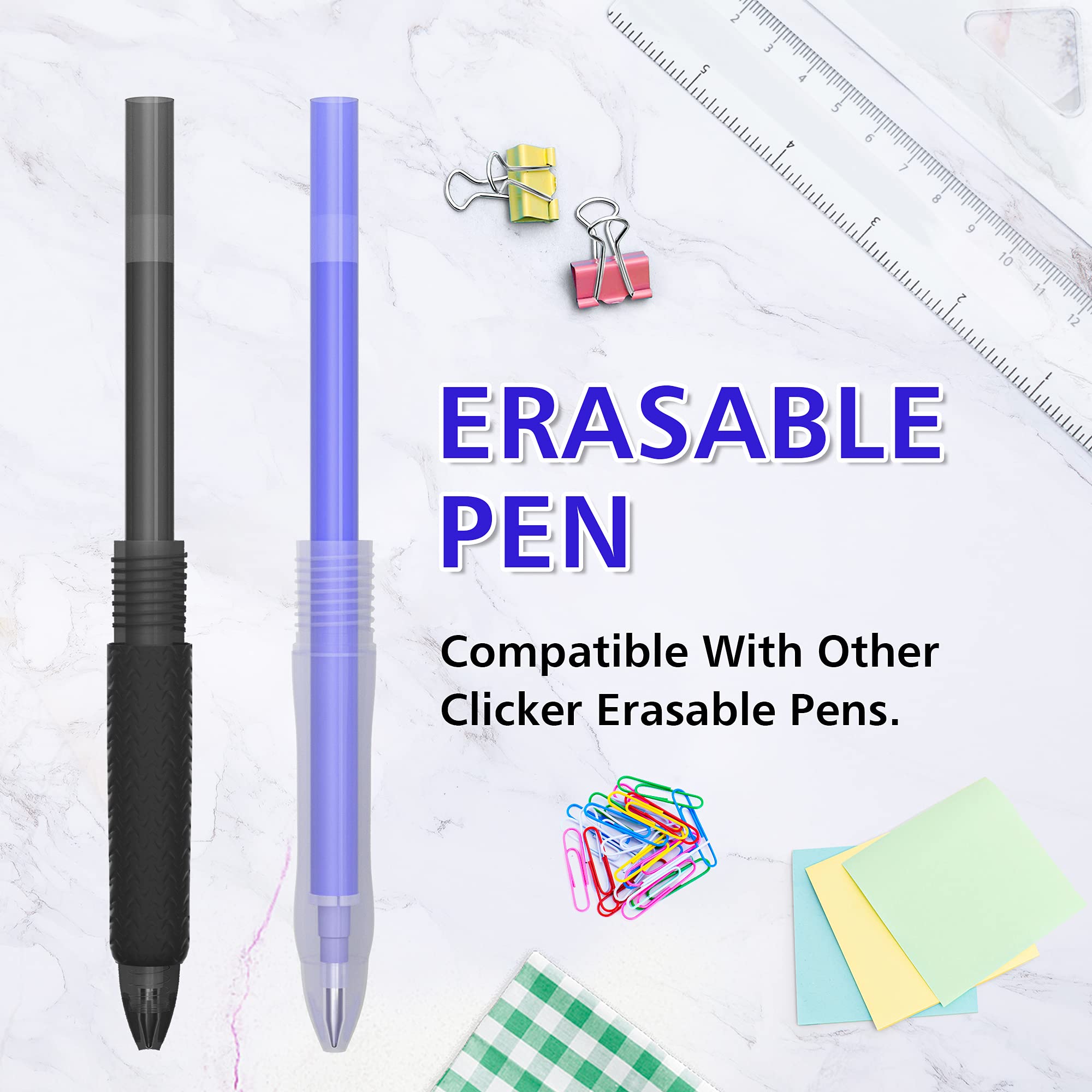 Vanstek 12 Pack (6 Blue & 6 Black) Erasable Gel Pen Refills 0.7mm Fine Point - Compatible with FriXion & Friction Erasable Pens - Ideal for Writing, Planning, Journaling, Crossword Puzzles & School/Office Work