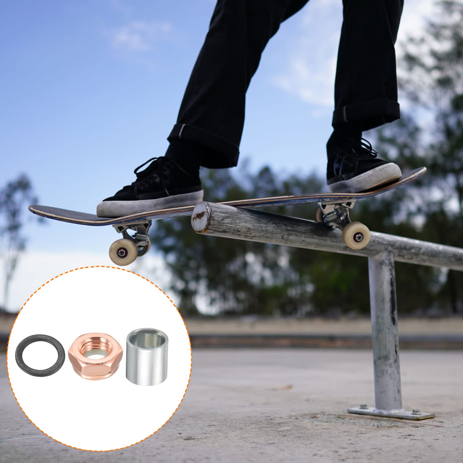 PATIKIL Skateboard Truck Hardware Kit - 8pcs Skateboard Truck Lock Nuts, Axle Washers & Spacer Speed Rings for Longboard Cruiser Repair | Durable Replacement Parts for Smooth Riding & Skate Park Performance