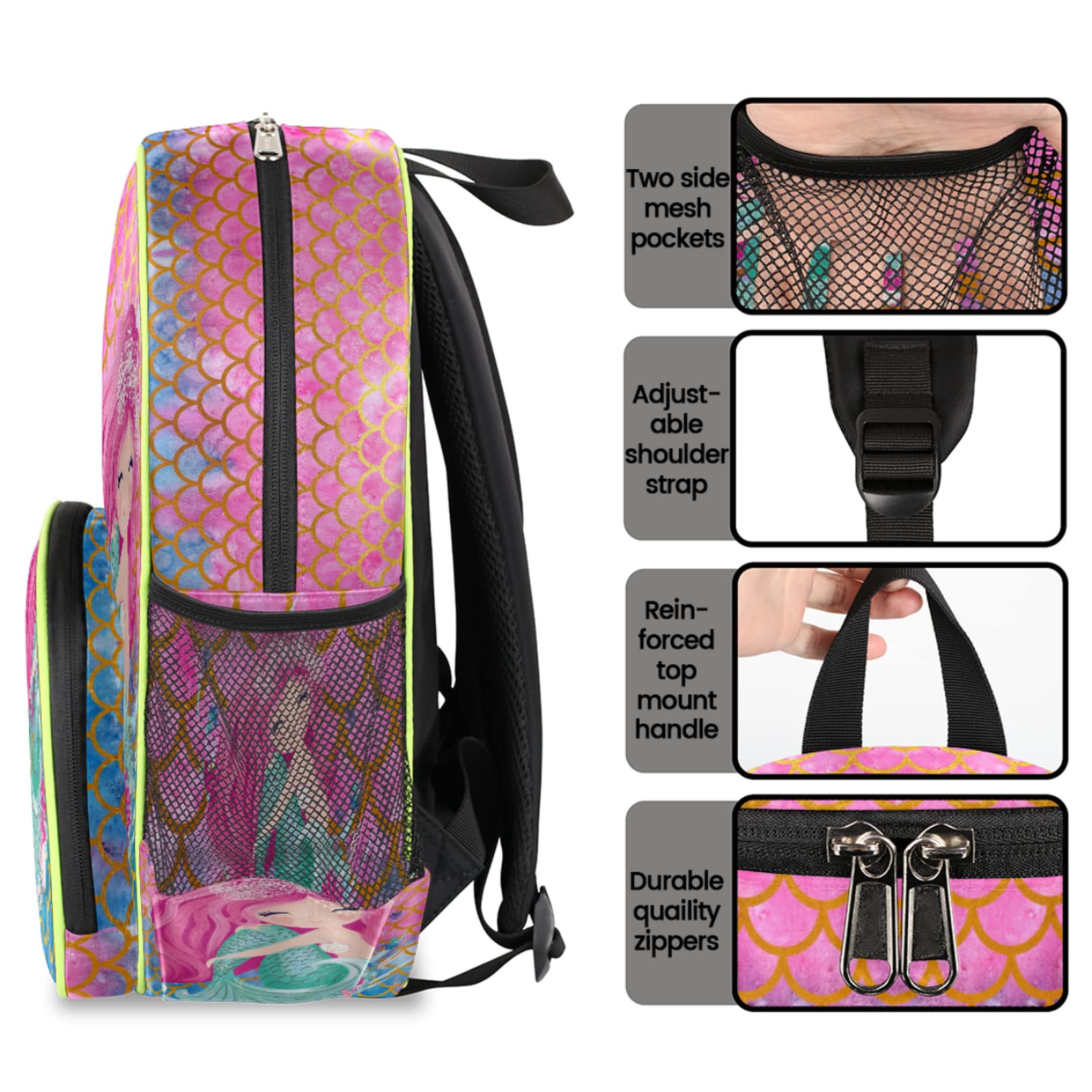 **Mermaid Kids Backpack for Girls - Lightweight Waterproof School Backpack for Toddlers, Kindergarten & Preschool - Adjustable Chest Strap Daypack for School, Travel & Outdoor Adventures**
