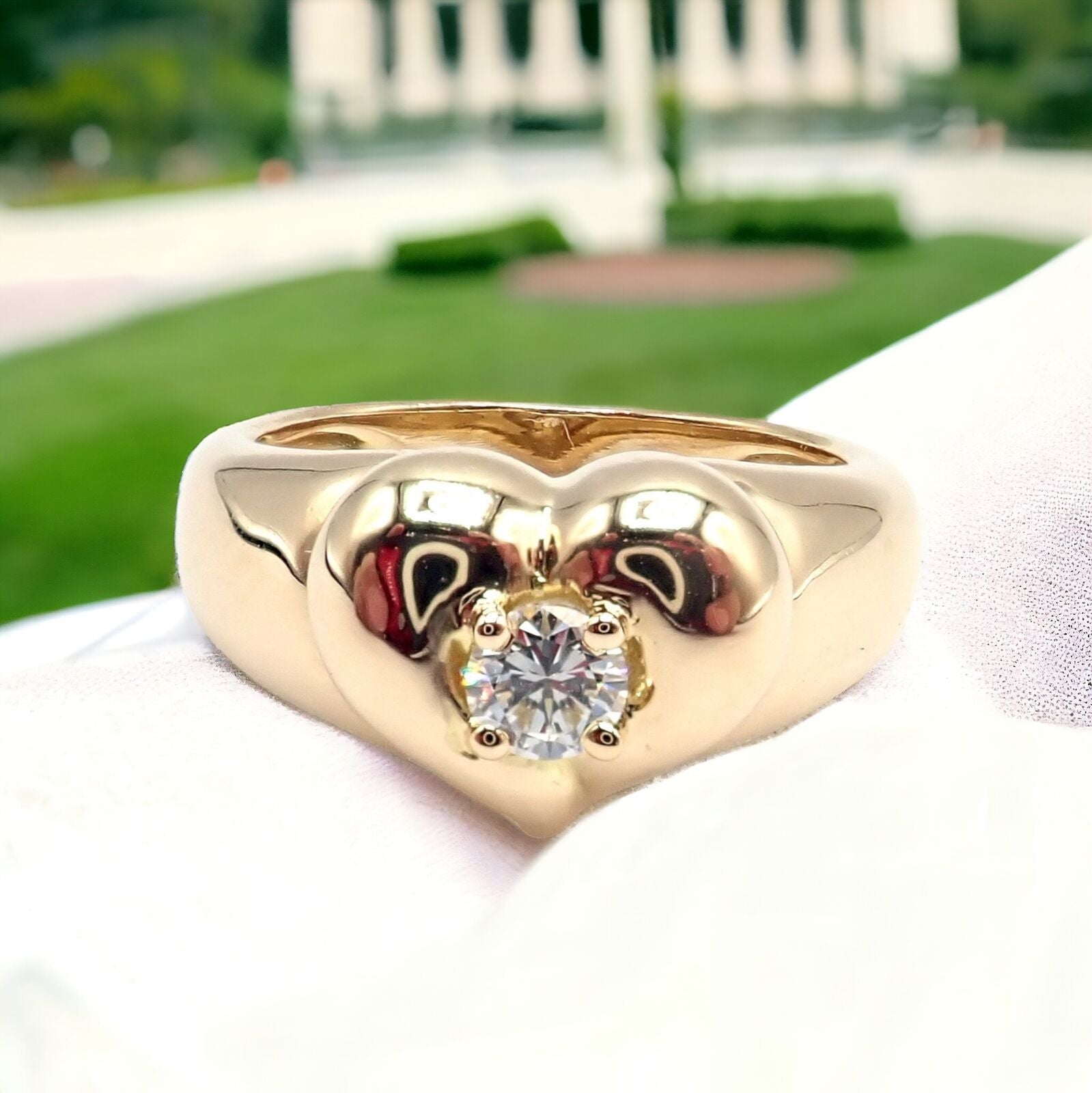 Authentic Van Cleef & Arpels 18k Yellow Gold Diamond Heart Ring - Luxury Jewelry for Women, Perfect for Anniversaries & Special Occasions