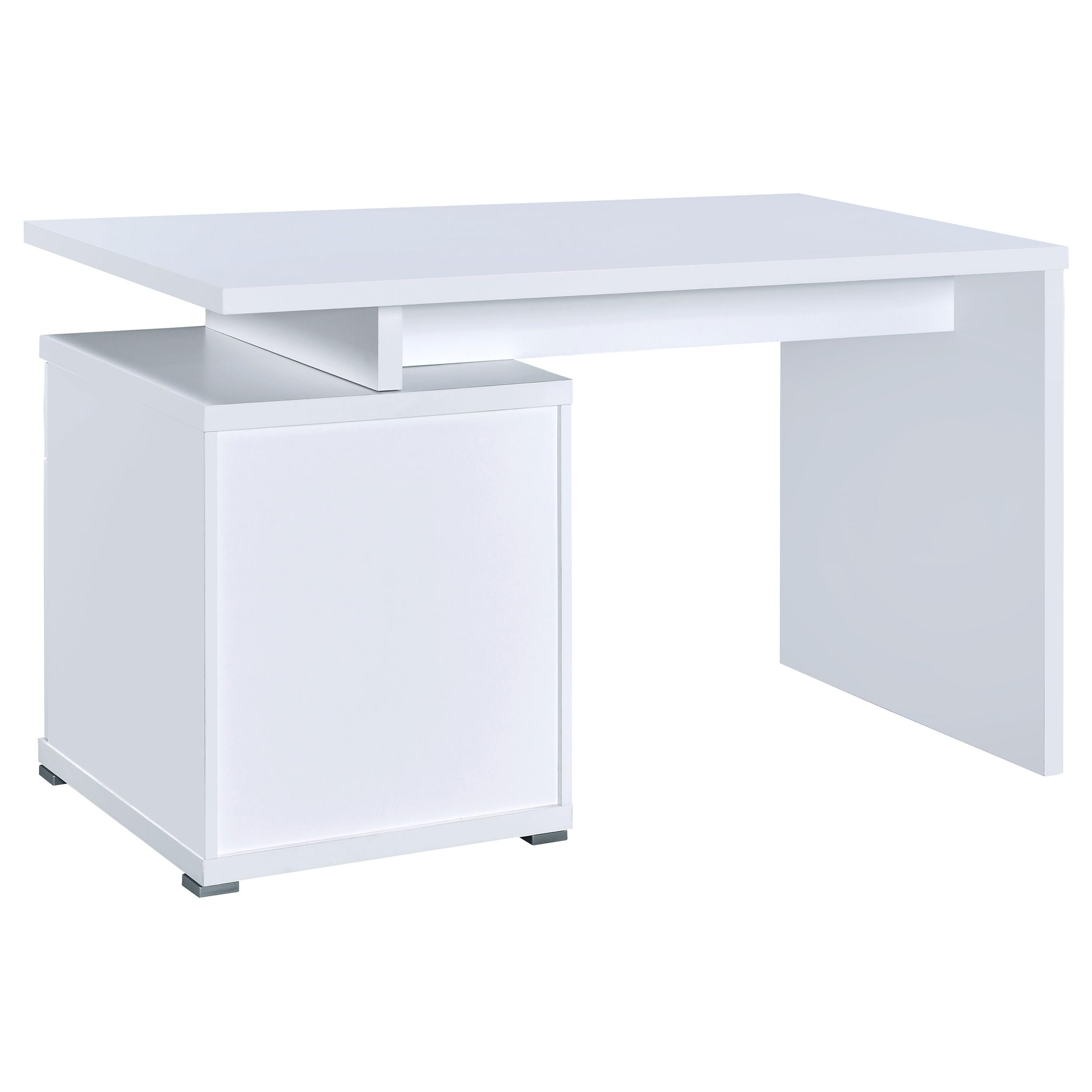 White Coaster Furniture Office Desk with Cabinet - Modern Home & Office Workstation for Study, Work, and Storage