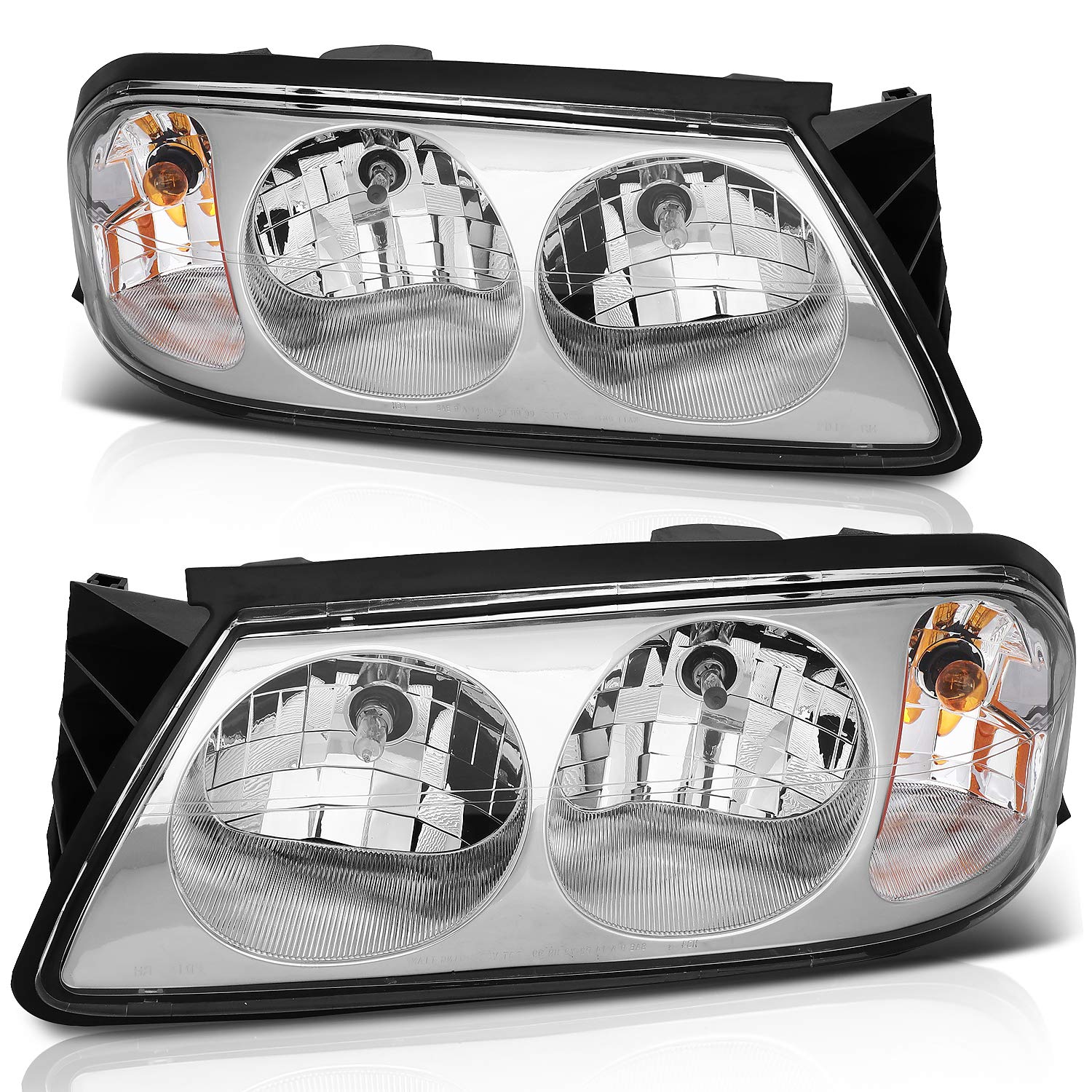 LSAILON Headlight Assembly Replacement for 2000-2005 Chevrolet Impala - Chrome Housing, Amber Reflector, Clear Lens - Driver & Passenger Side - Perfect for Night Driving & Vehicle Restoration