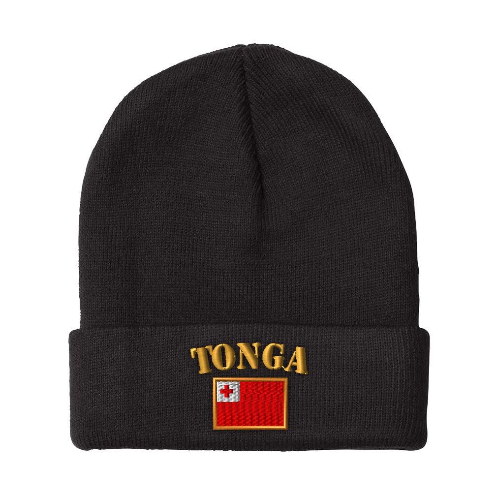 Speedy Pros Men's Tonga Flag Embroidered Beanie - Winter Skull Cap for Women & Men - Acrylic Knit Hat for Soccer Fans & World Cup - One Size Fits All - Perfect for Cold Weather & Outdoor Sports