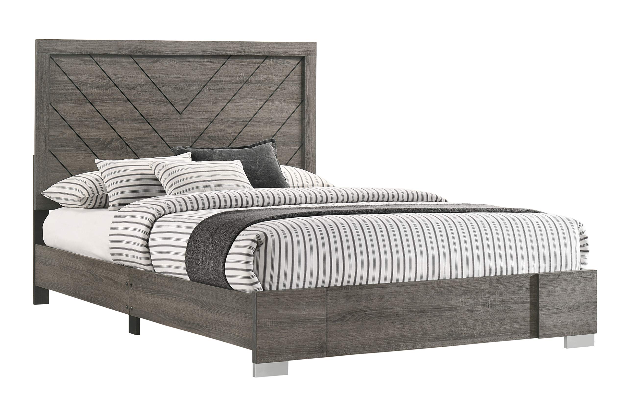 Kings Brand Furniture – Lorain 5-Piece King Size Gray Bedroom Set with Bed, Dresser, Mirror & 2 Nightstands – Modern Bedroom Furniture for Master Suite & Guest Room