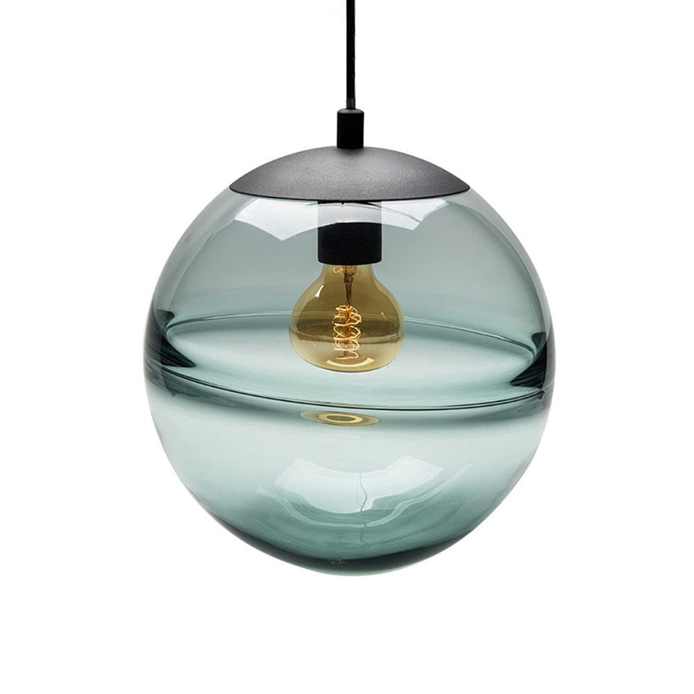 Nordic Blue Glass Pendant Light - Siet Globe Hanging Chandelier with E27 Socket for Kitchen Island, Dining Room, Living Room & Bedroom | Modern Scandinavian Ceiling Lamp for Home Decor & Ambient Lighting