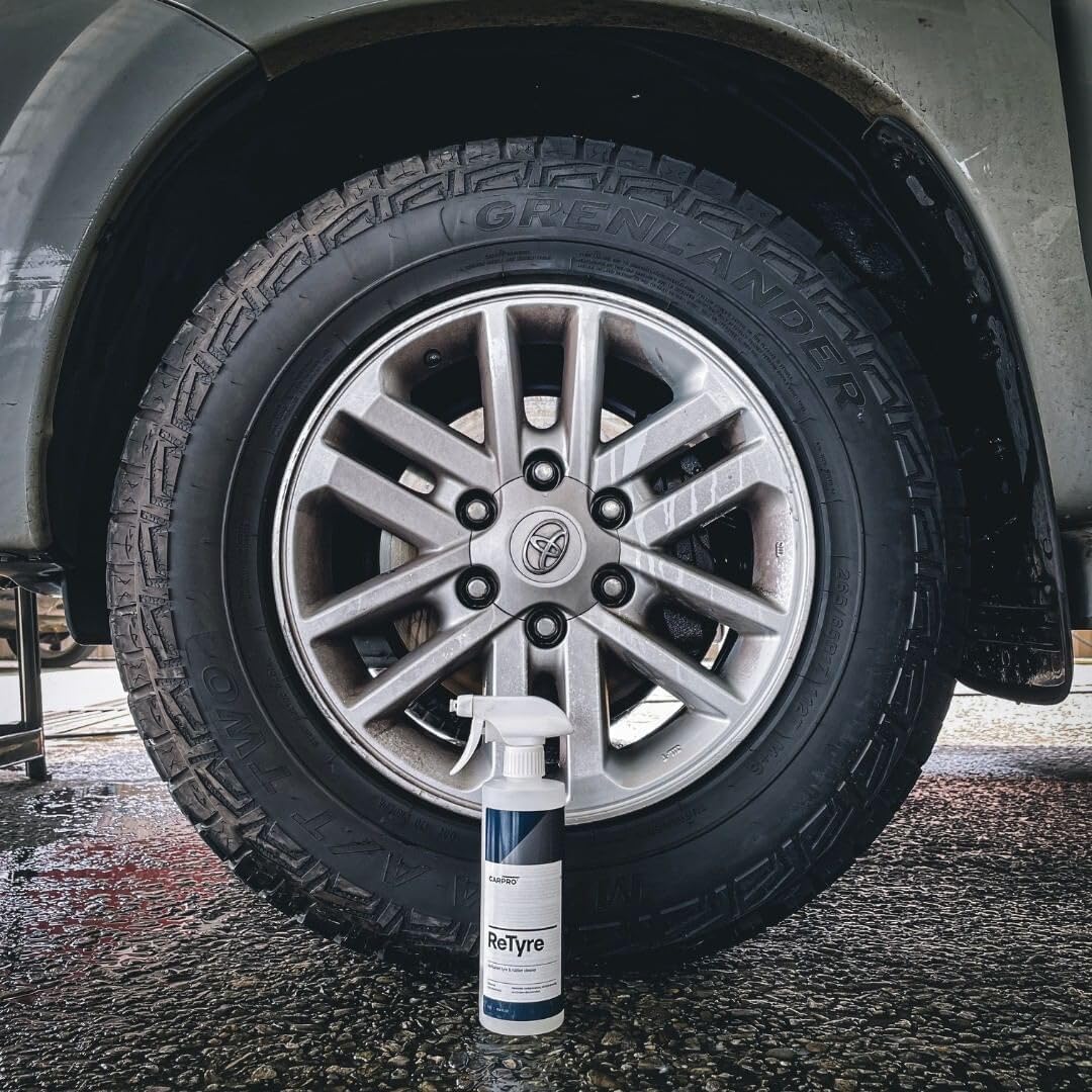 CARPRO ReTyre All-in-One Tire & Rubber Cleaner - 1L (34oz) Wheel & Tire Detailing Spray for Cars, Trucks & Motorcycles - Restores Shine & Removes Brake Dust - Perfect for Auto Detailing & Car Wash