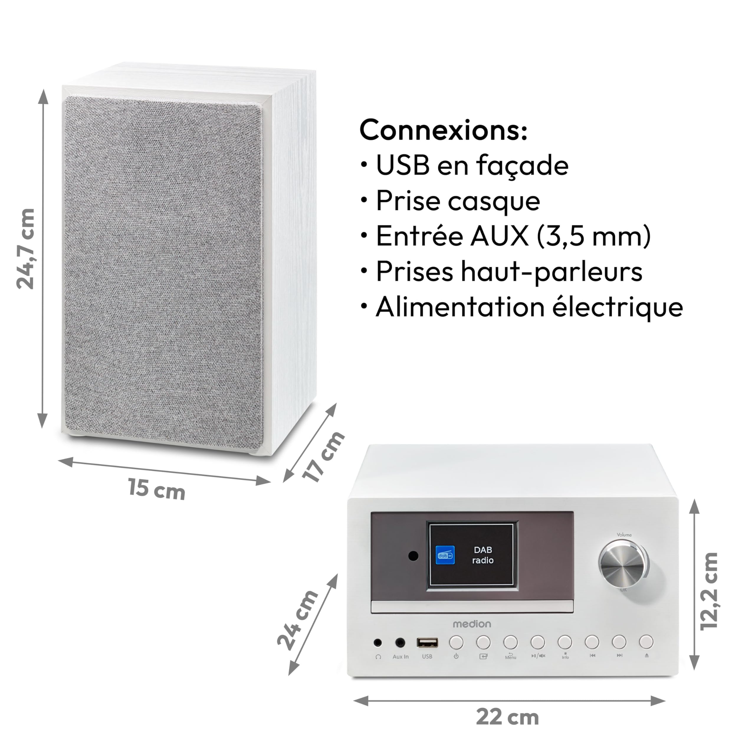 MEDION Compact System P85003 Micro Audio System - Internet Radio, DAB+, FM PLL Radio, Bluetooth, USB, AUX, 2x150W, White - Perfect for Home, Office & Small Spaces Entertainment