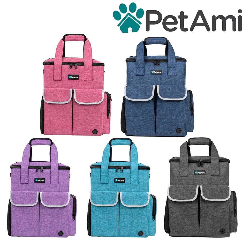 PetAmi Dog Travel Bag - Portable Pet Supplies Organizer for Dogs & Cats - Includes 2 Food Containers, 2 Collapsible Bowls & Feeding Mat - Perfect for Travel, Camping, Hiking & Weekend Trips (Navy Blue)