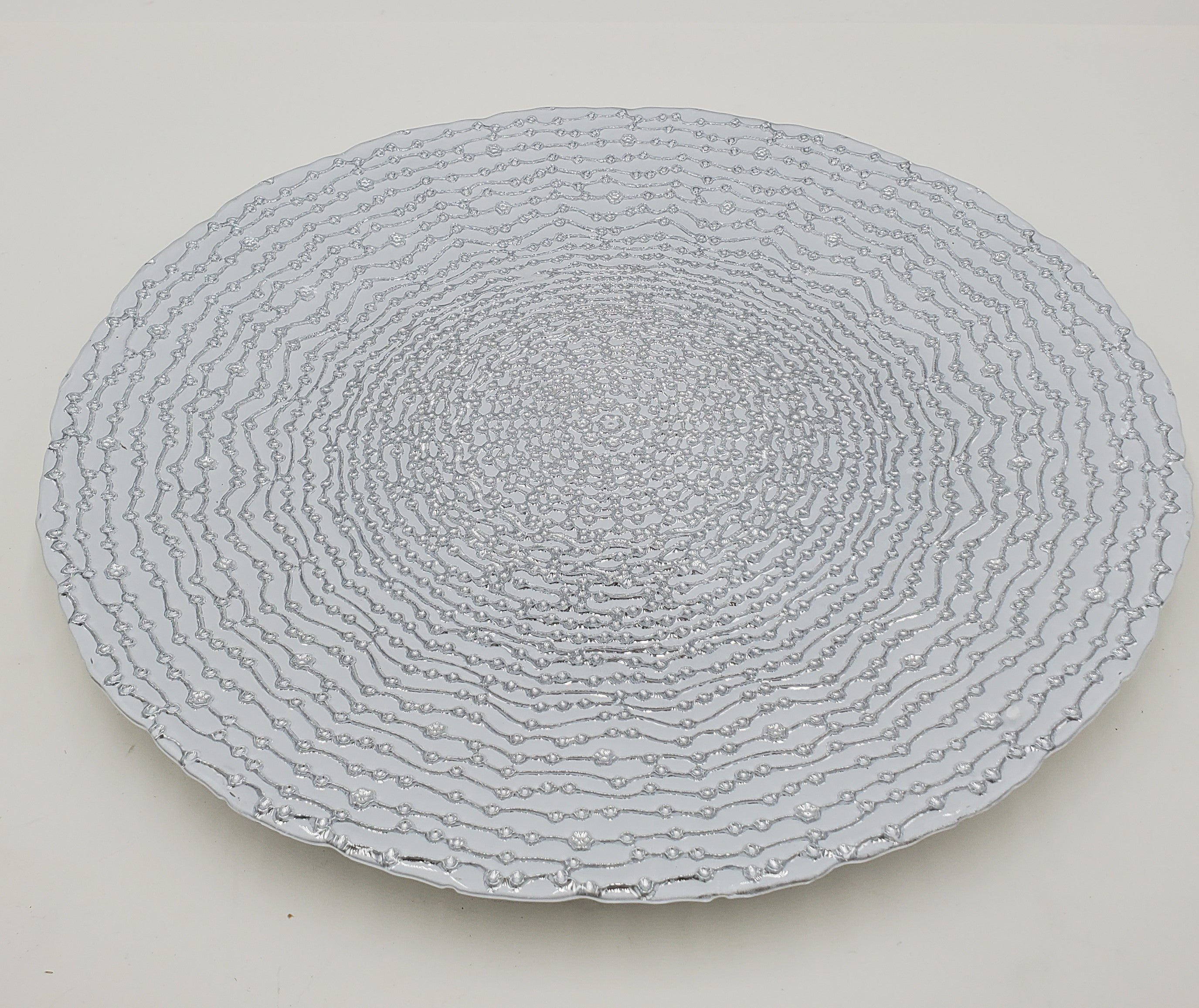12.75 Inch Silver Design Glass Plate - Elegant Dining & Home Decor for Parties, Weddings, and Special Occasions