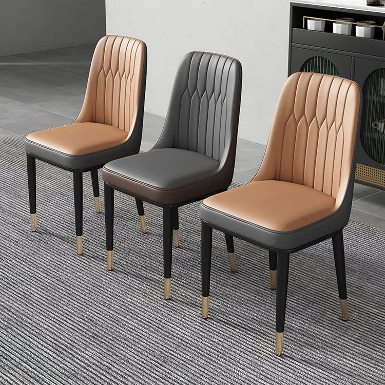 Modern Metal Dining Room Side Chair - Parsons Armless Leather Dining Chair with Brass/Gold Legs in Light Camel | Elegant Restaurant & Home Dining Furniture for Kitchen, Living Room & Office