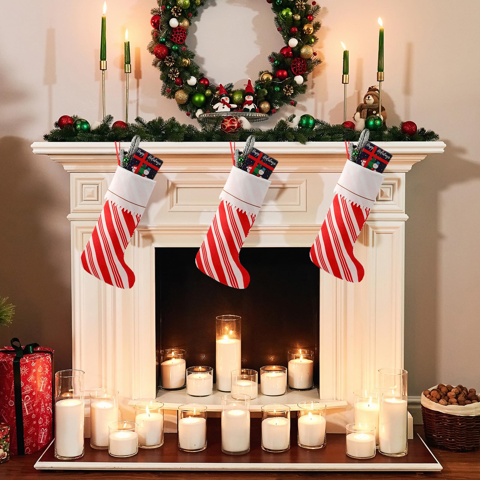 Syhood 6-Piece 18-Inch Christmas Stockings Set - Large Felt Santa & Candy Cane Holiday Stockings for Fireplace Decor, Xmas Tree Ornaments, and Festive Party Decorations | Perfect for Christmas Home Decor, Gift Exchange & Holiday Celebrations