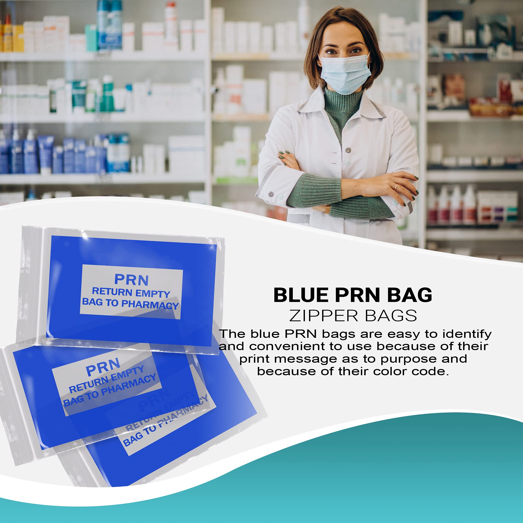 APQ 1000 Pack Blue PRN Bags 6x9 Inches - 2 Mil Thick Clear Zipper Printed Polyethylene Bags with Secure Seal Closure | Medical Supplies for Pharmacy, Infirmary & Healthcare Use | Ideal for Medication Storage & Hospital Organization