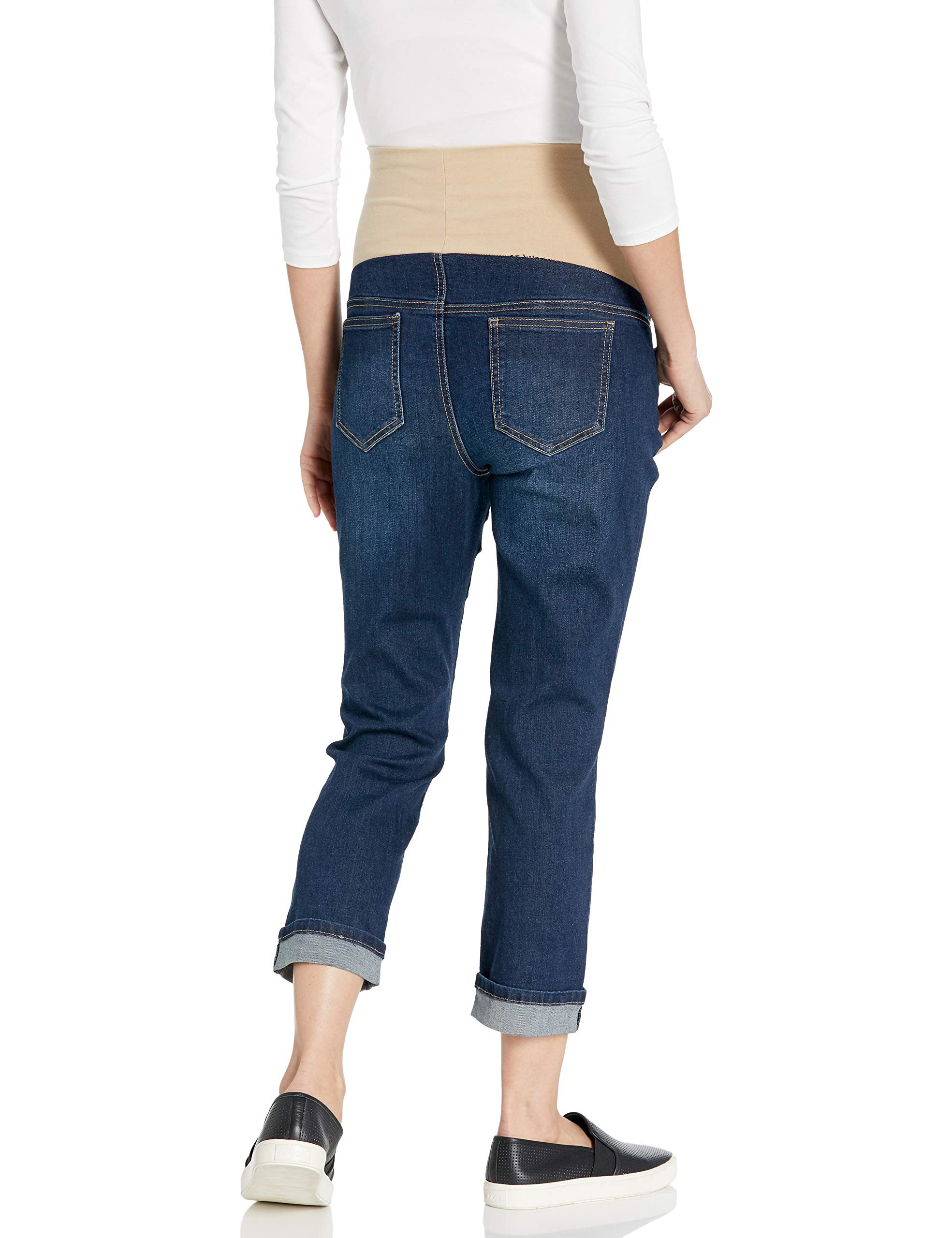 Three Seasons Maternity Women's Cuffed Denim Ankle Jeans - Dark Wash, Size L - Comfortable Stretch for Pregnancy | Perfect for Work, Casual Outings & Everyday Wear