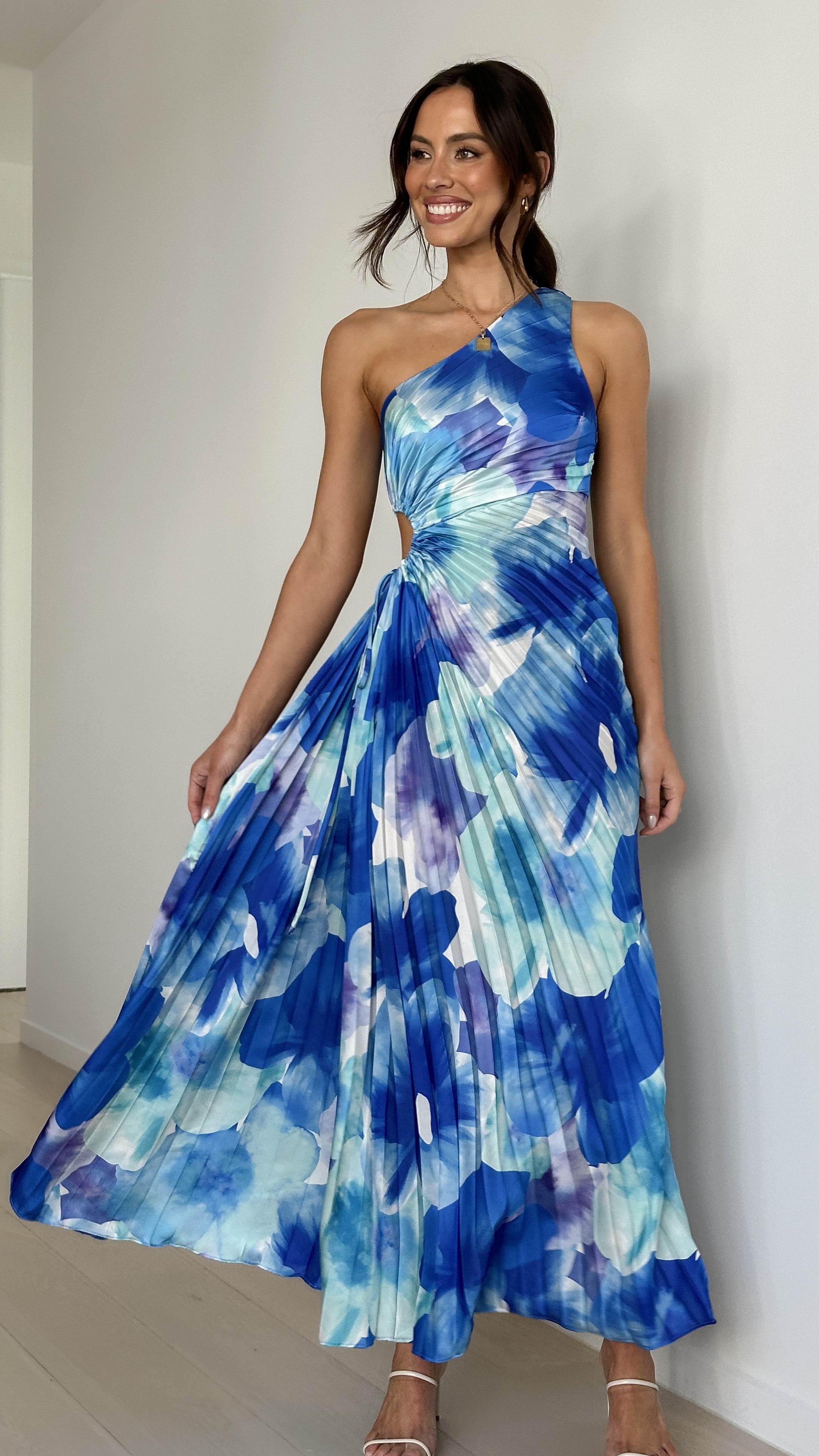 Laken Maxi Dress - Blue Floral Print Long Summer Dress for Women, Beach Wedding & Vacation Outfit